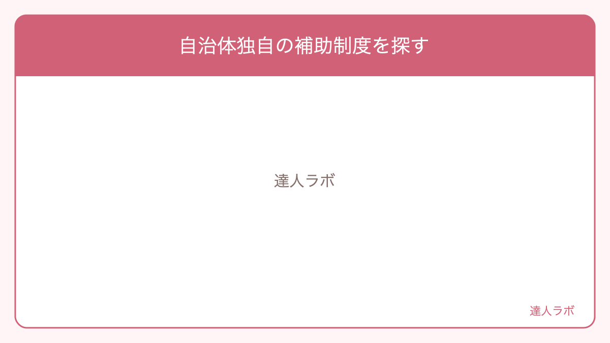 自治体独自の補助制度を探すを整理した図解(達人ラボ)