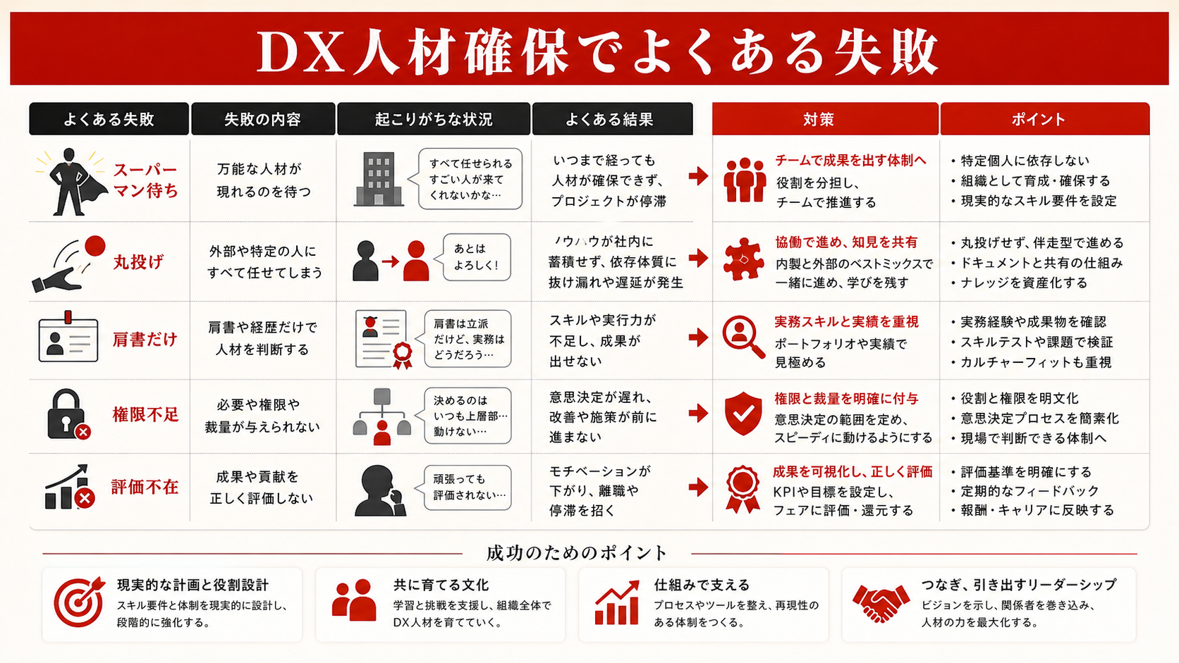 DX人材確保でよくある失敗を示す図（達人ラボ）