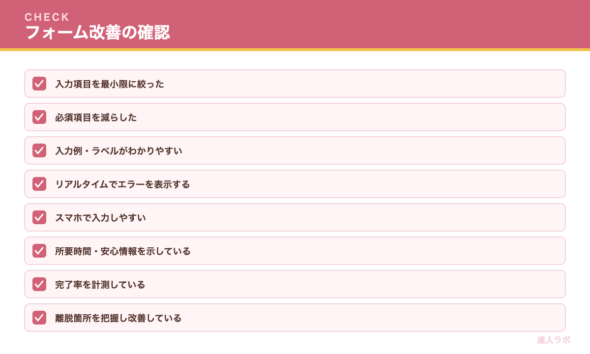 フォーム最適化チェックリスト（達人ラボ）