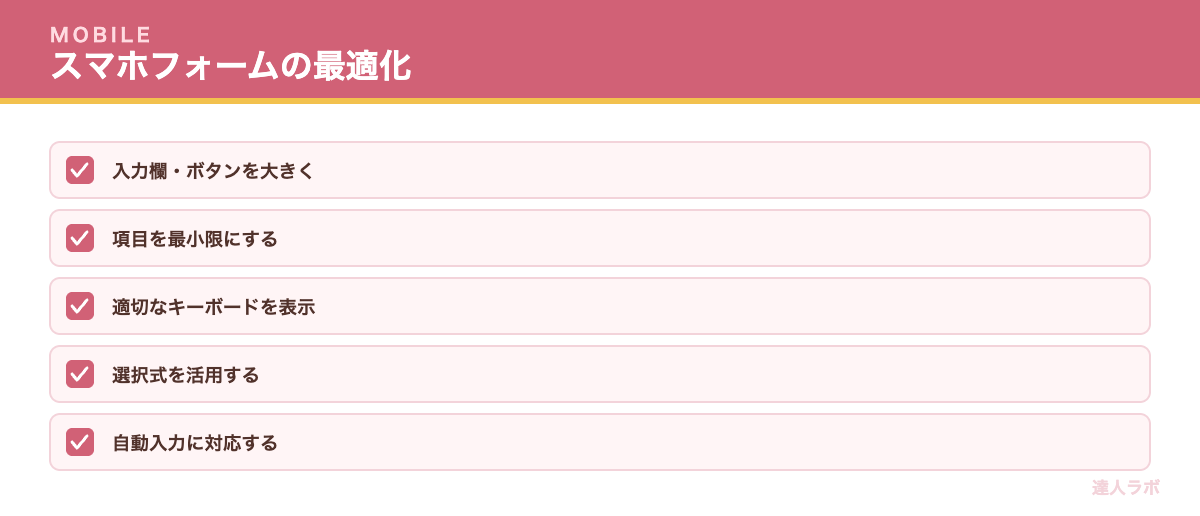 スマホでのフォーム対応を示すチェックリスト（達人ラボ）