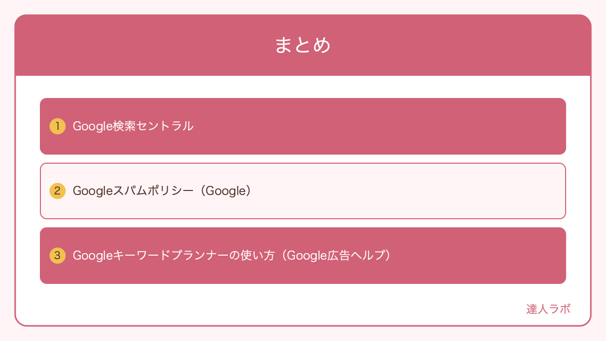 SEOキーワード選定の全体まとめ早見表(達人ラボ)