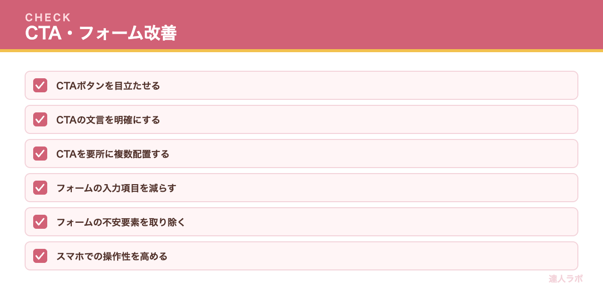 CTA（申込ボタン）の改善を示すチェックリスト（達人ラボ）