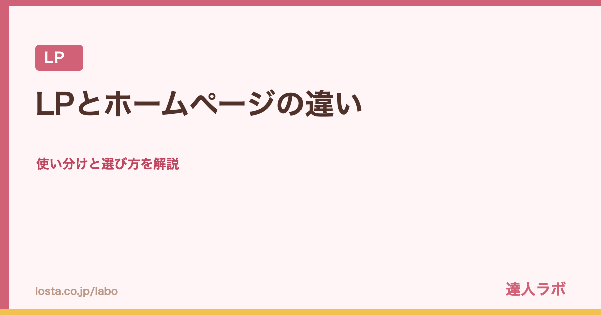 LPとホームページの違いを解説するアイキャッチ画像（達人ラボ）