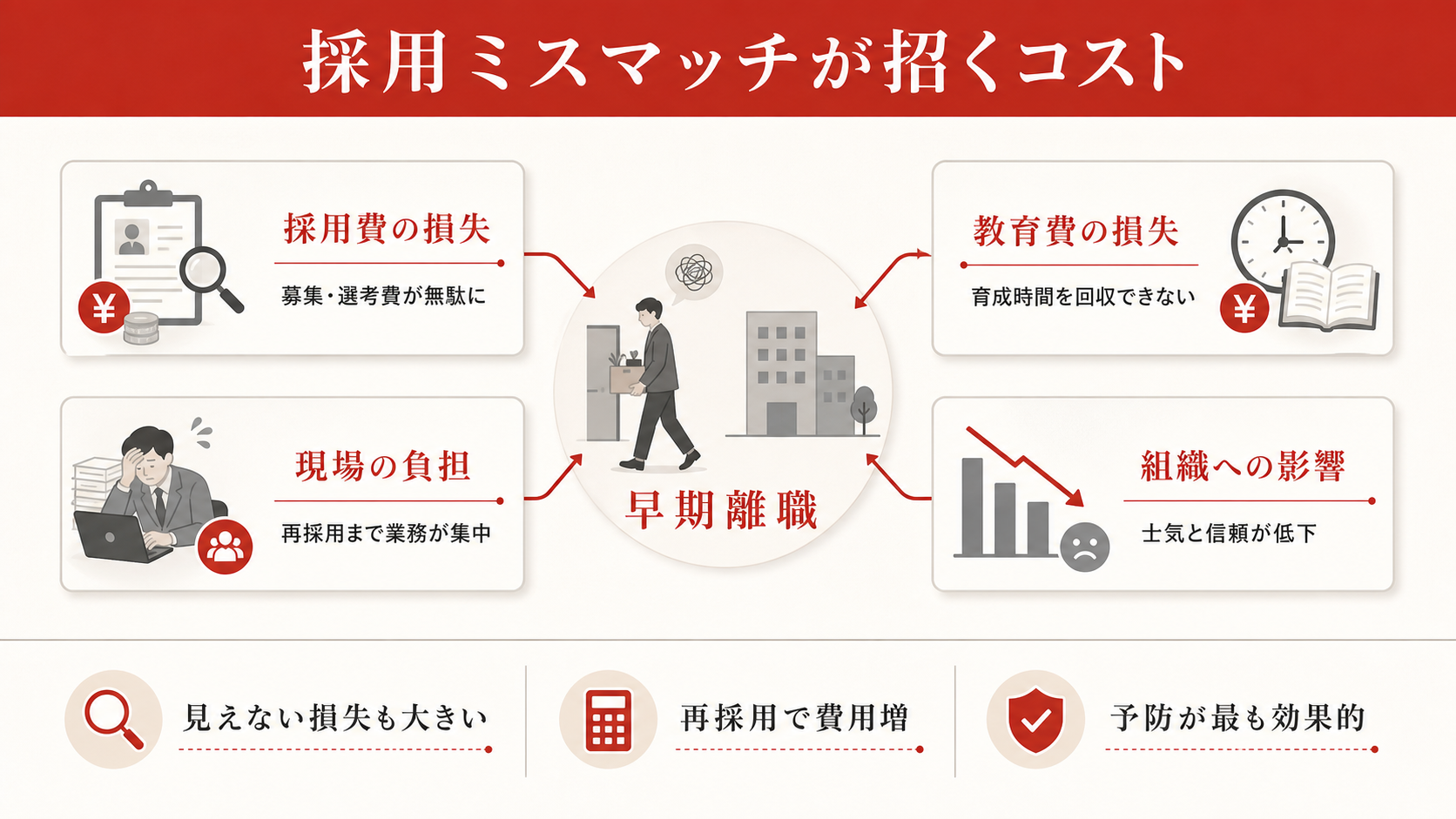 採用ミスマッチが招くコストを示す図（達人ラボ）