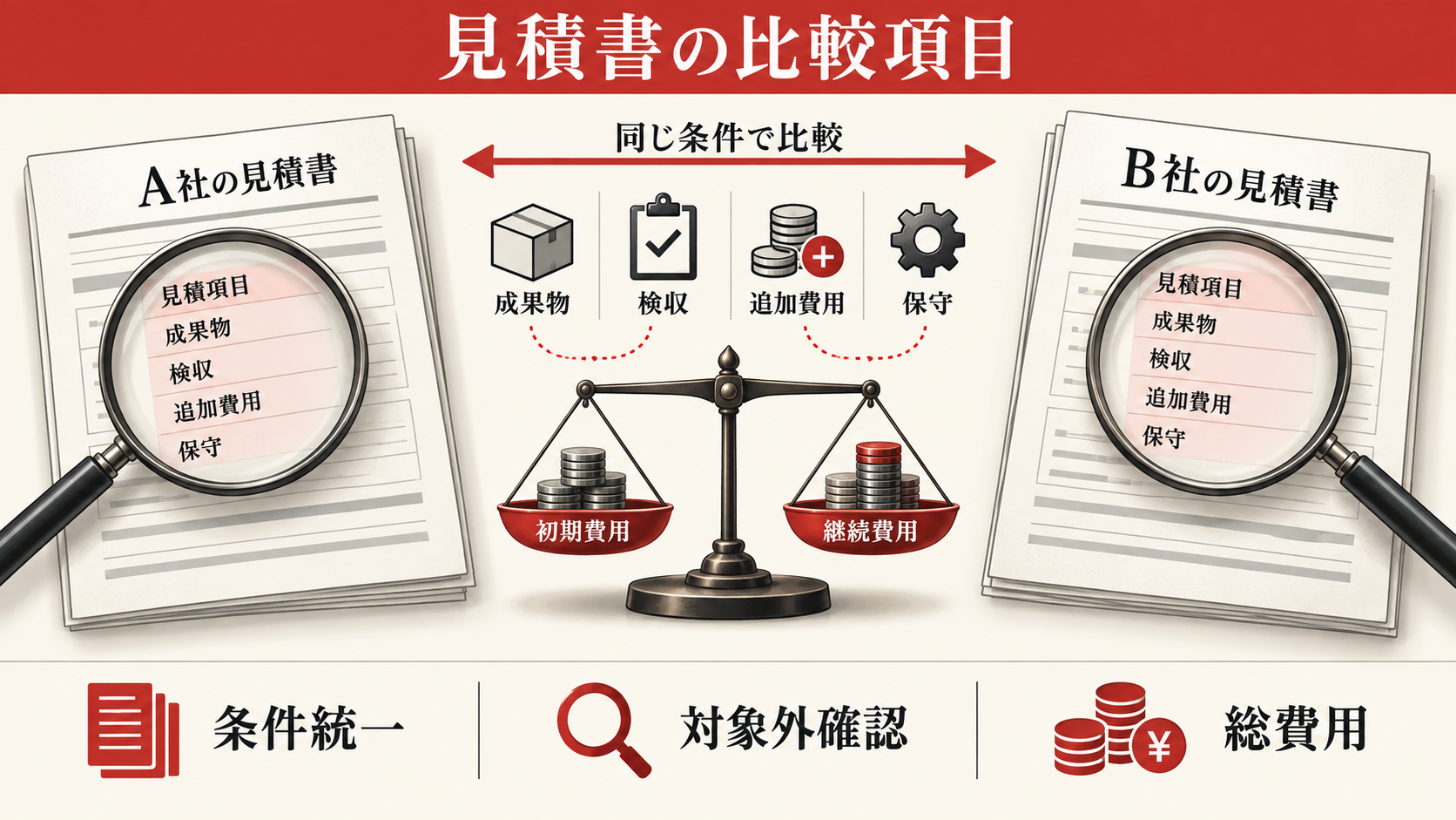 見積書で比較すべき費目と契約条件の図解|達人ラボ