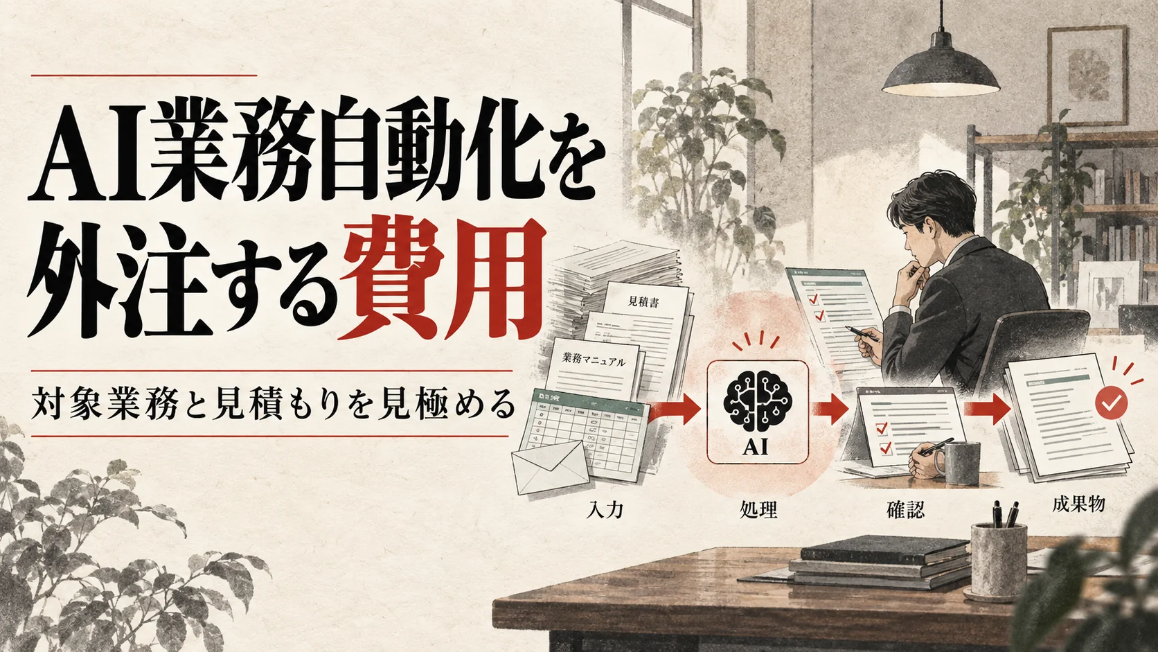 AI業務自動化を外注する費用|対象業務の選び方と見積もりの確認項目|アイキャッチ