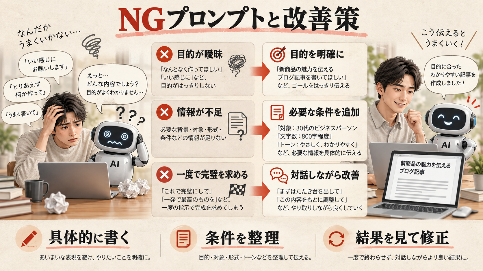 やってはいけないNGプロンプト・よくある失敗10選を整理した図解(達人ラボ)
