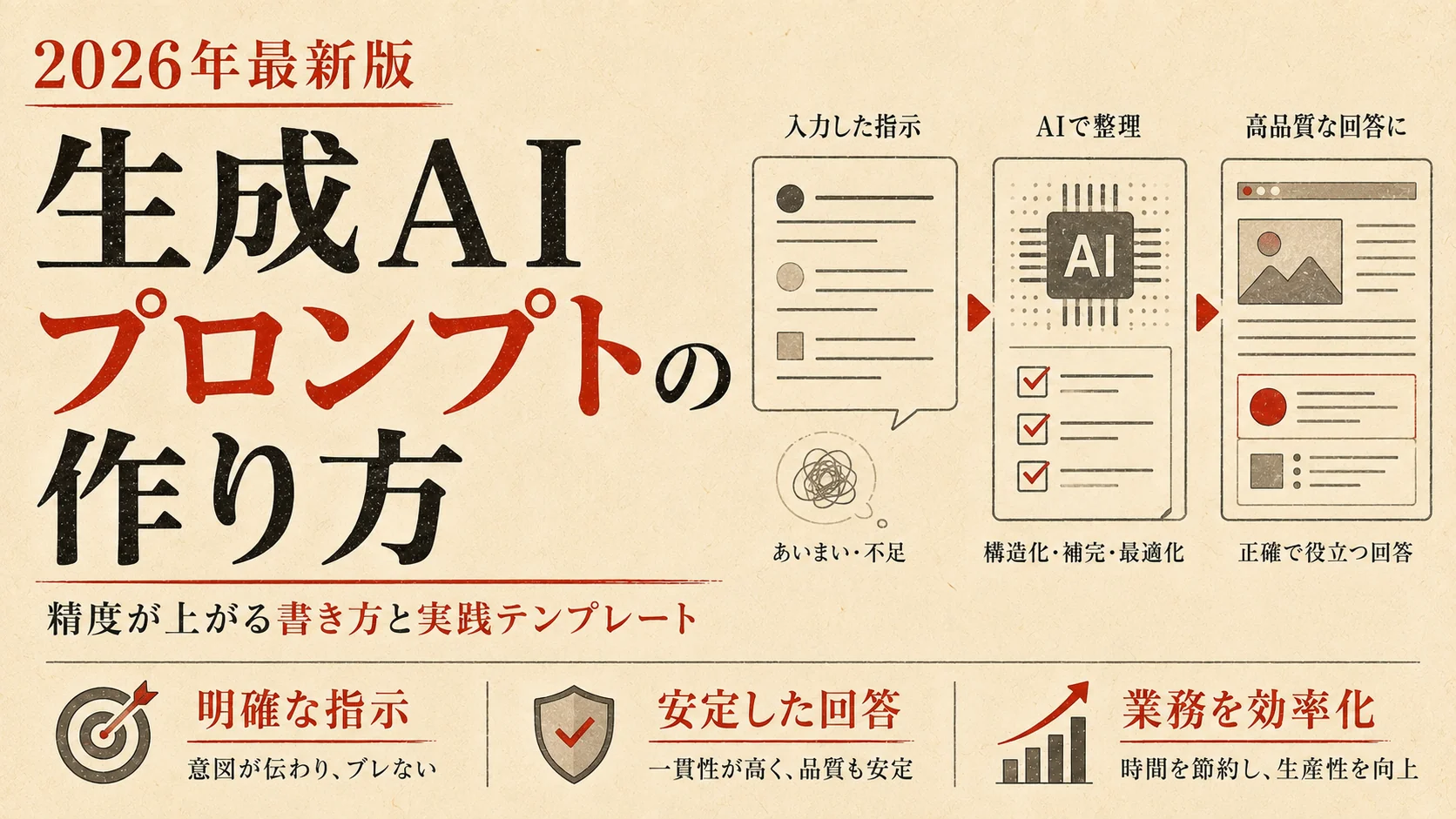 生成AIプロンプトの作り方｜書き方のコツとテンプレート【2026年版】｜アイキャッチ
