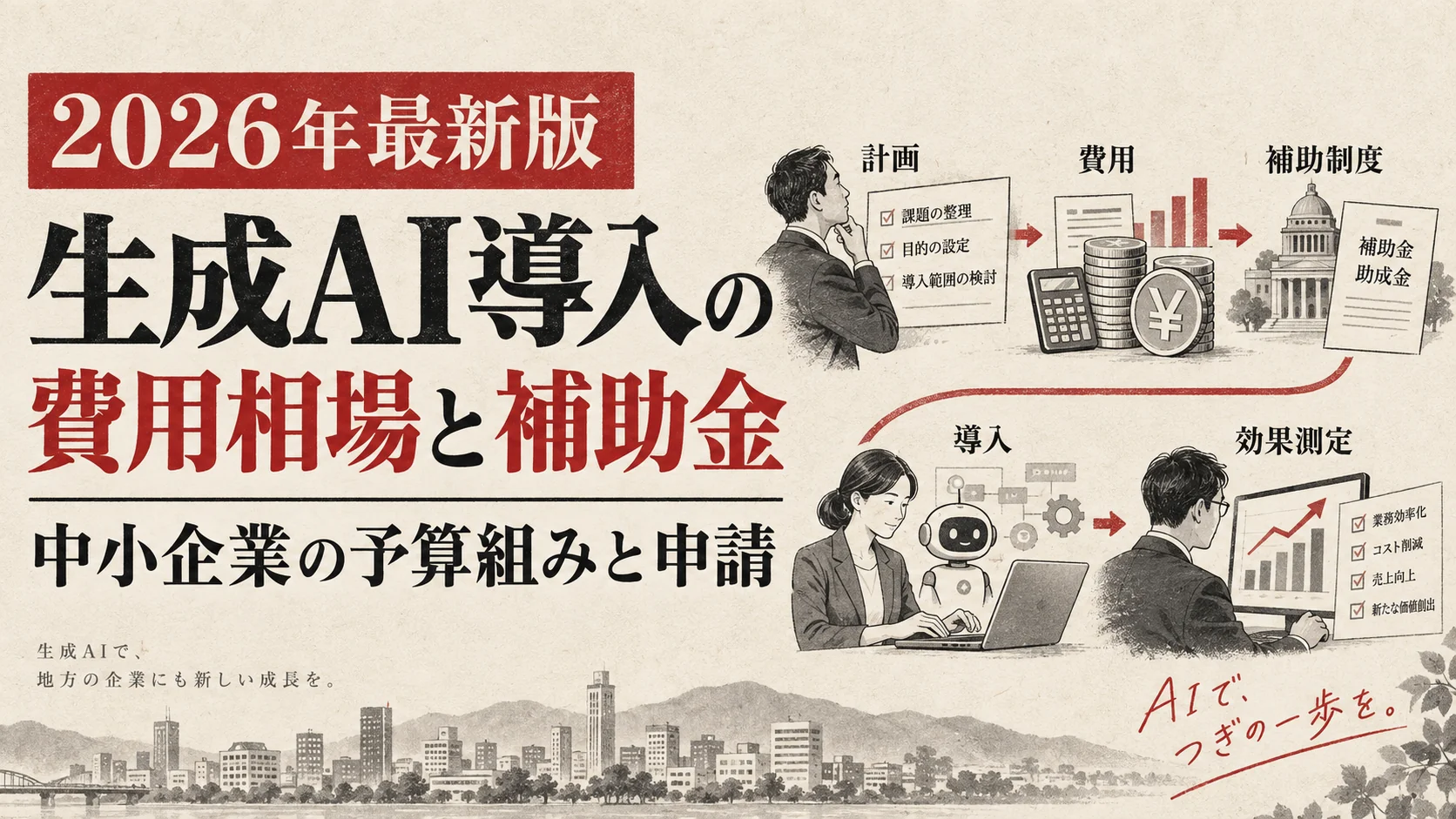 生成AI導入の費用相場と補助金｜中小企業の予算・申請ガイド【2026年版】｜アイキャッチ