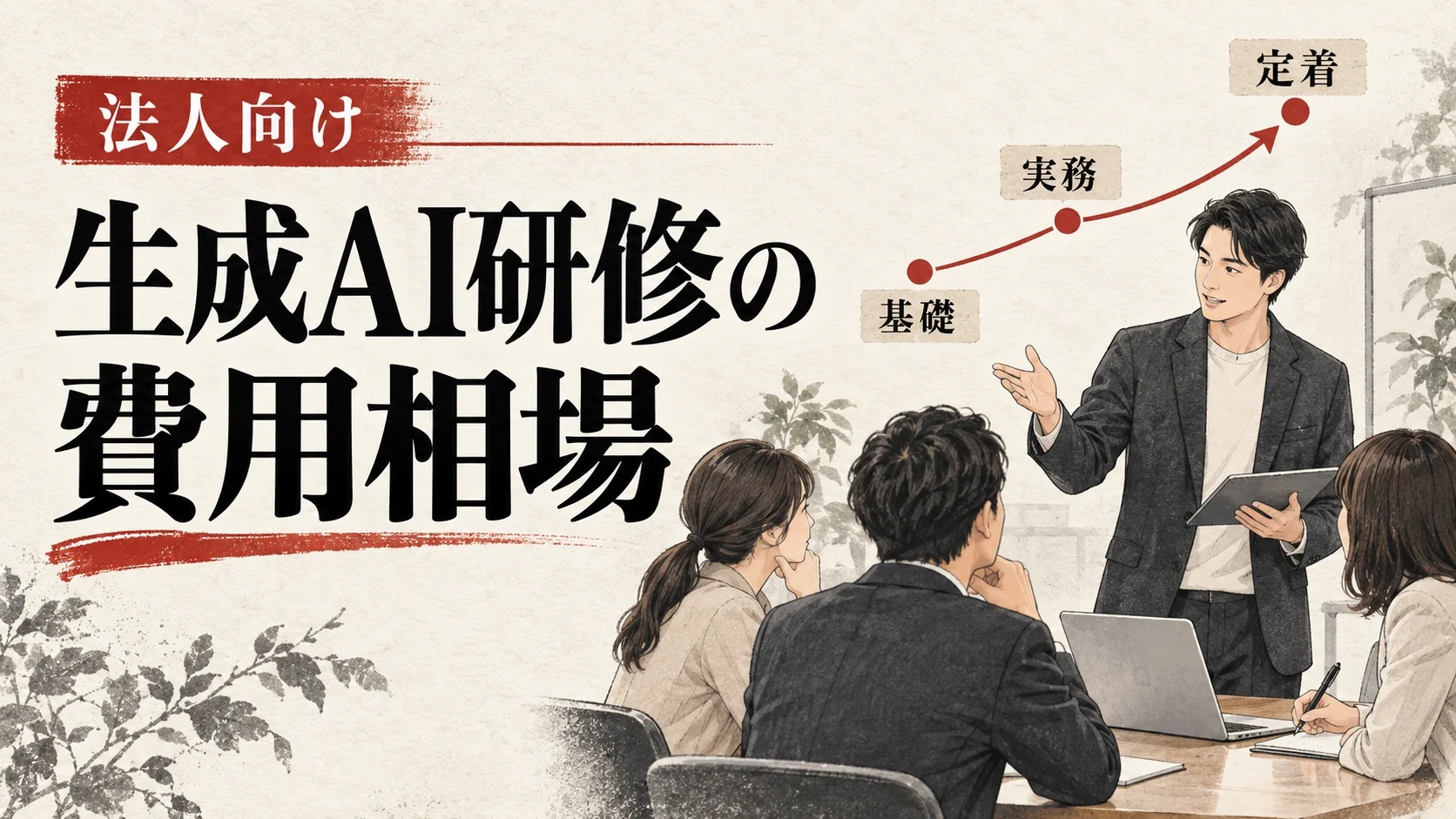 法人向け生成AI研修の費用相場｜研修内容・依頼先・助成金の確認ポイント｜アイキャッチ