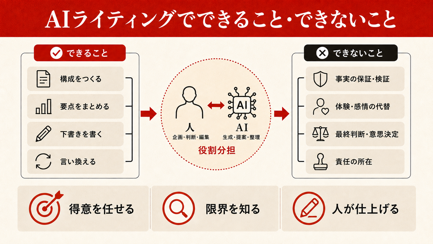 AIライティングでできること・できないことを整理した図解（達人ラボ）