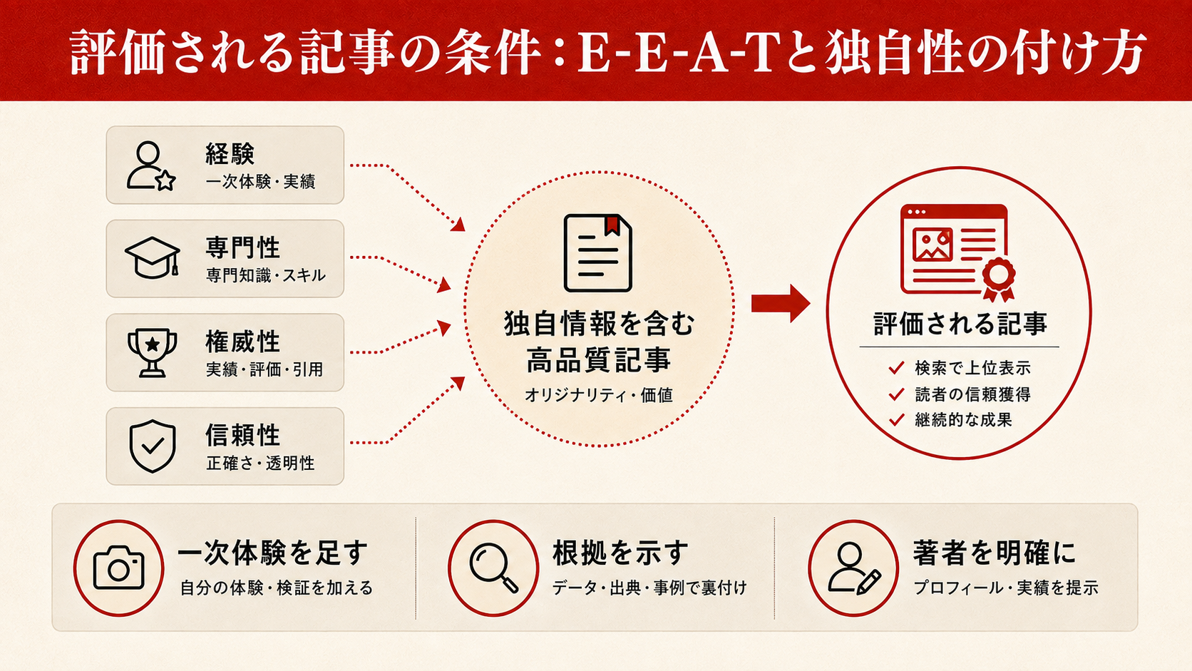 評価される記事の条件を整理した図解（達人ラボ）