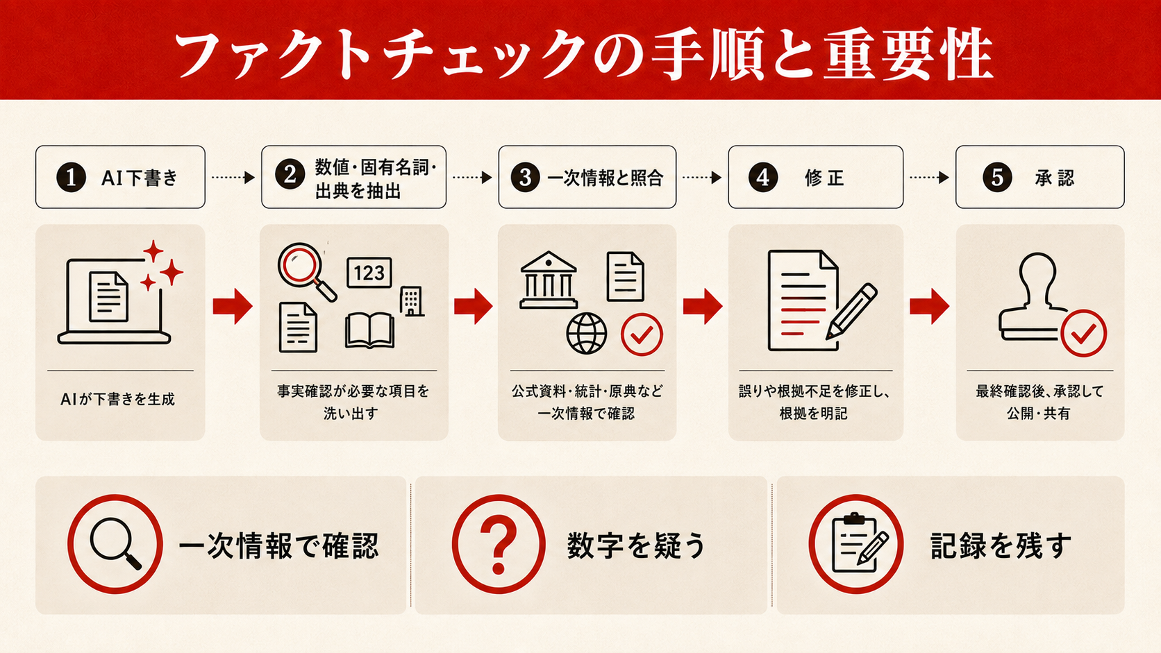 ファクトチェックの手順と重要性を整理した図解（達人ラボ）