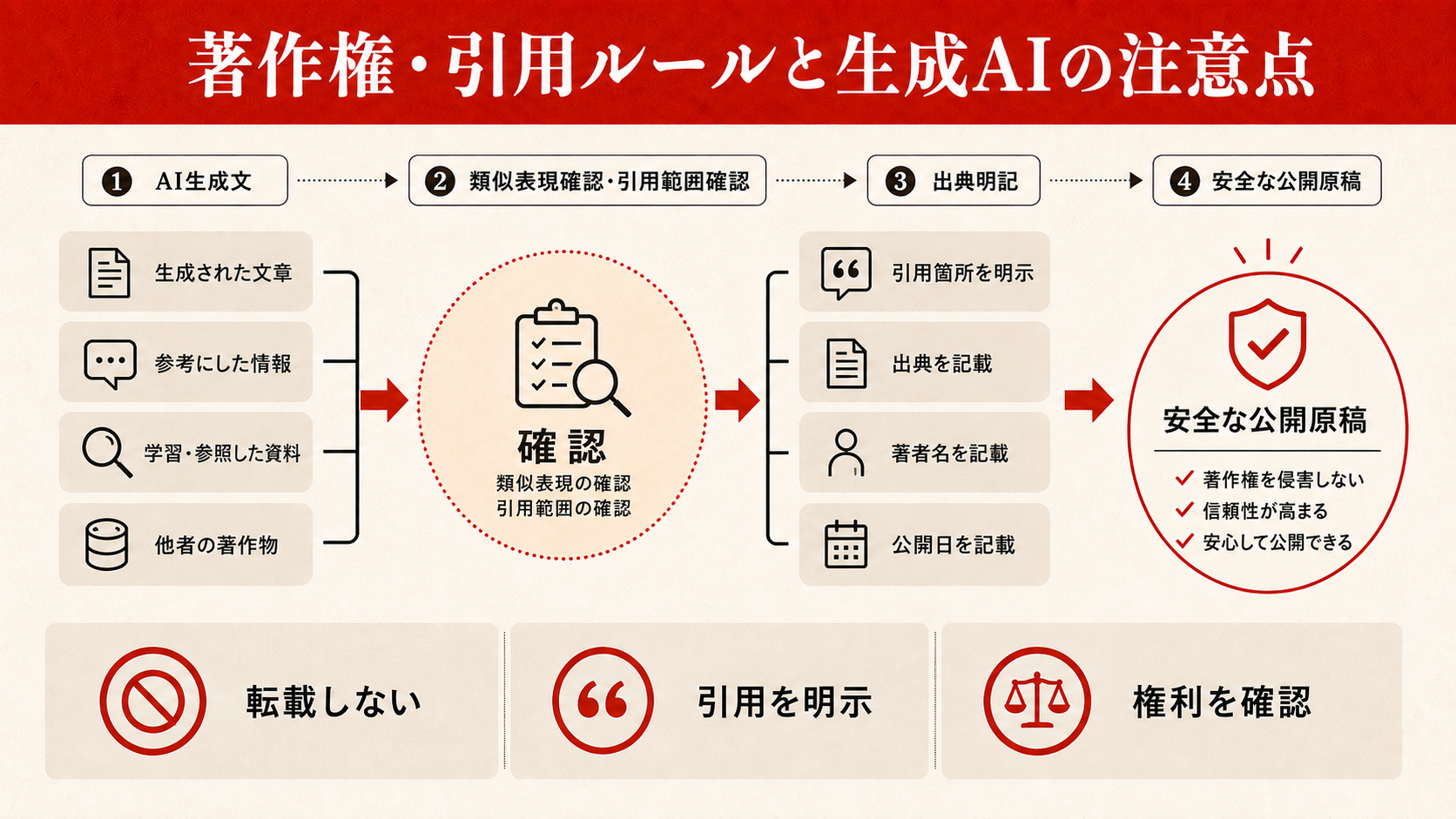 著作権・引用ルールと生成AIの注意点を整理した図解（達人ラボ）