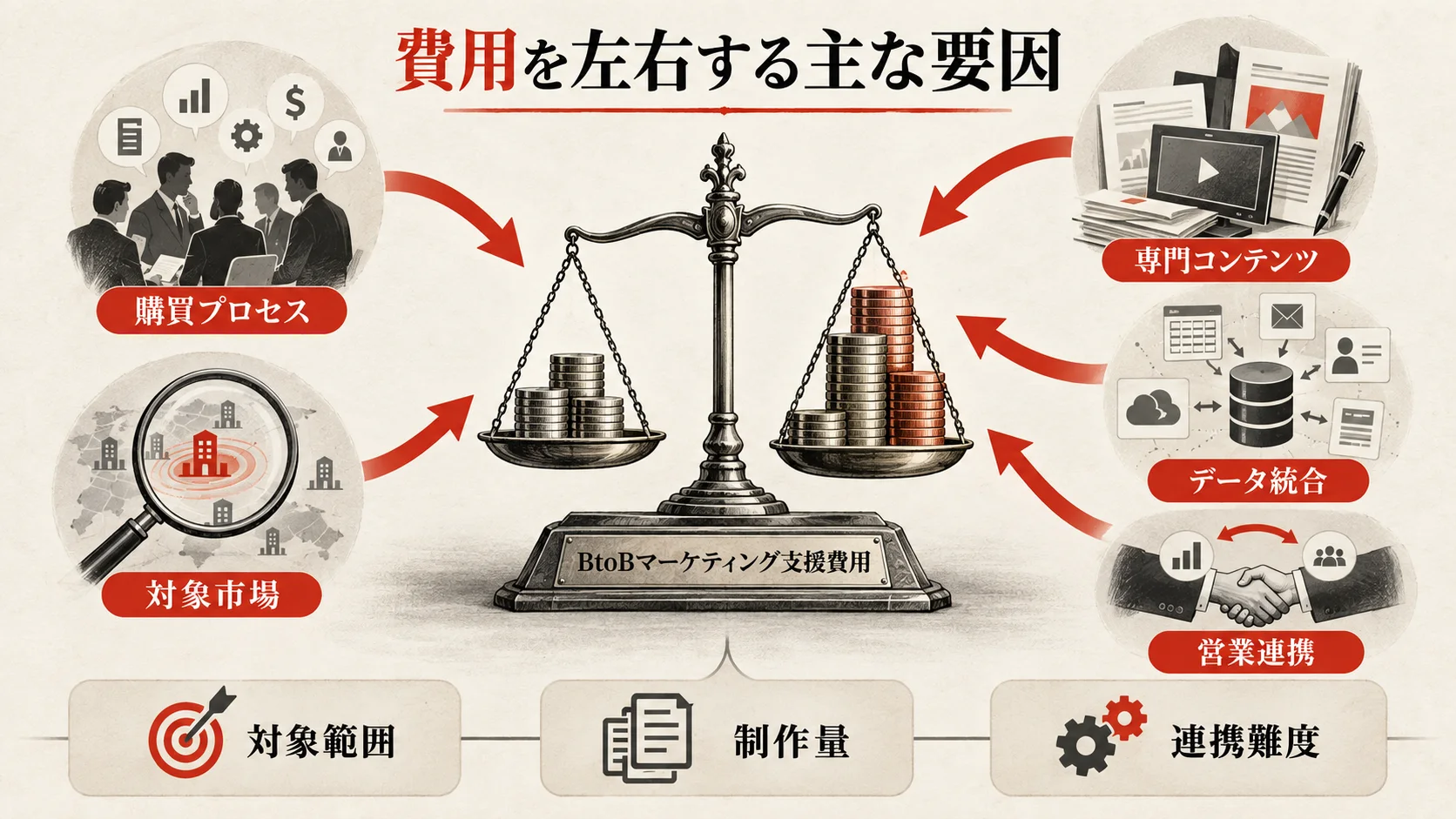 費用を左右する主な要因の図解|達人ラボ
