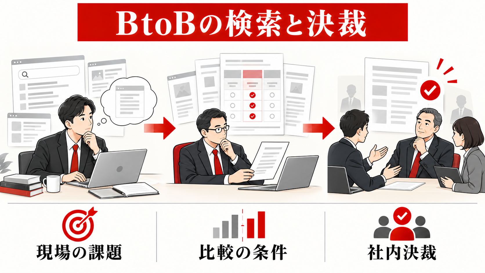 BtoB企業のSEO対策｜商談につながるキーワードと記事設計｜b2b-characteristicsの図解