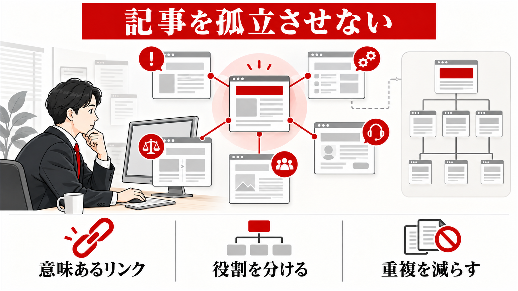 BtoB企業のSEO対策｜商談につながるキーワードと記事設計｜internal-linksの図解