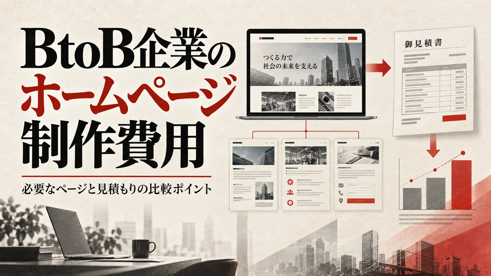 BtoB企業のホームページ制作費用｜必要なページと見積もりの比較ポイント｜アイキャッチ
