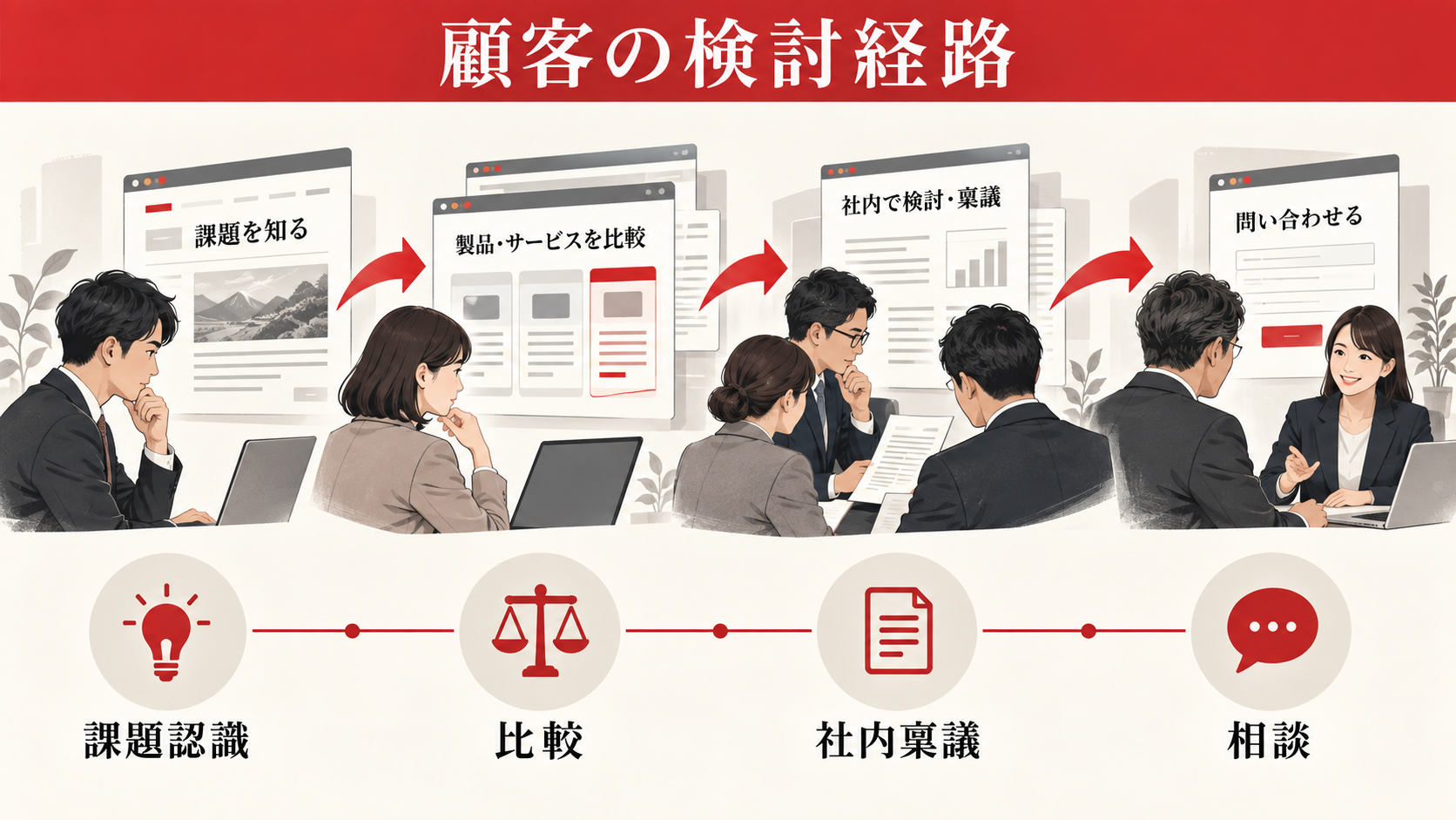 顧客と商談プロセスからサイトの役割を決めるの図解｜達人ラボ