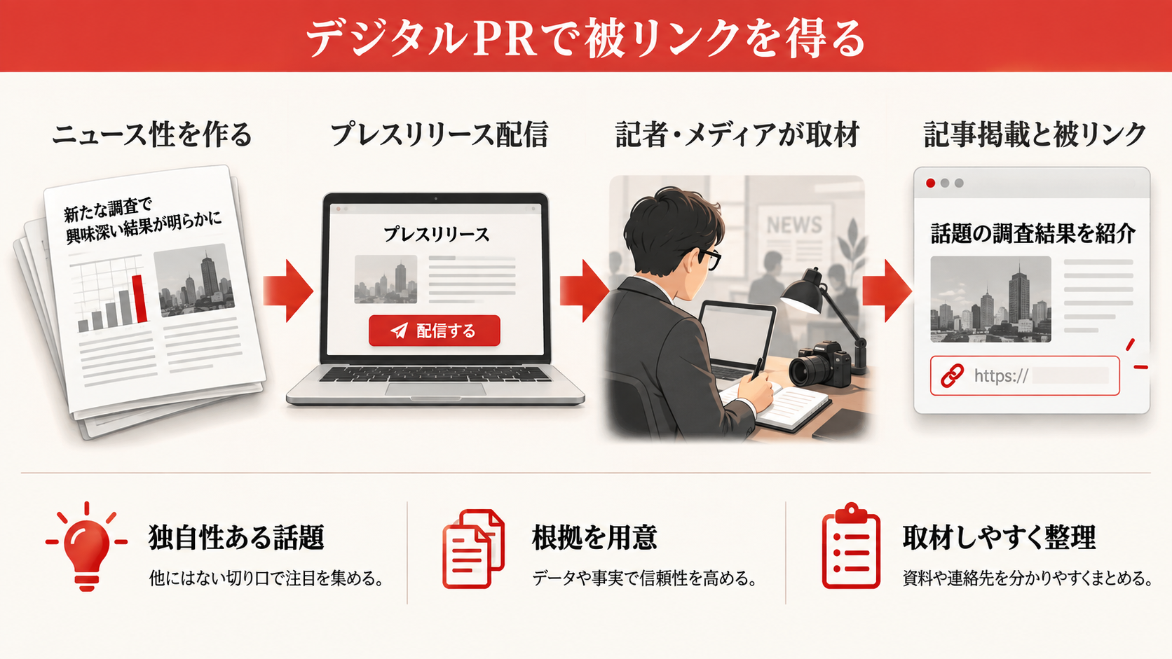 デジタルPR・プレスリリースで被リンクを得るの図解(達人ラボ)