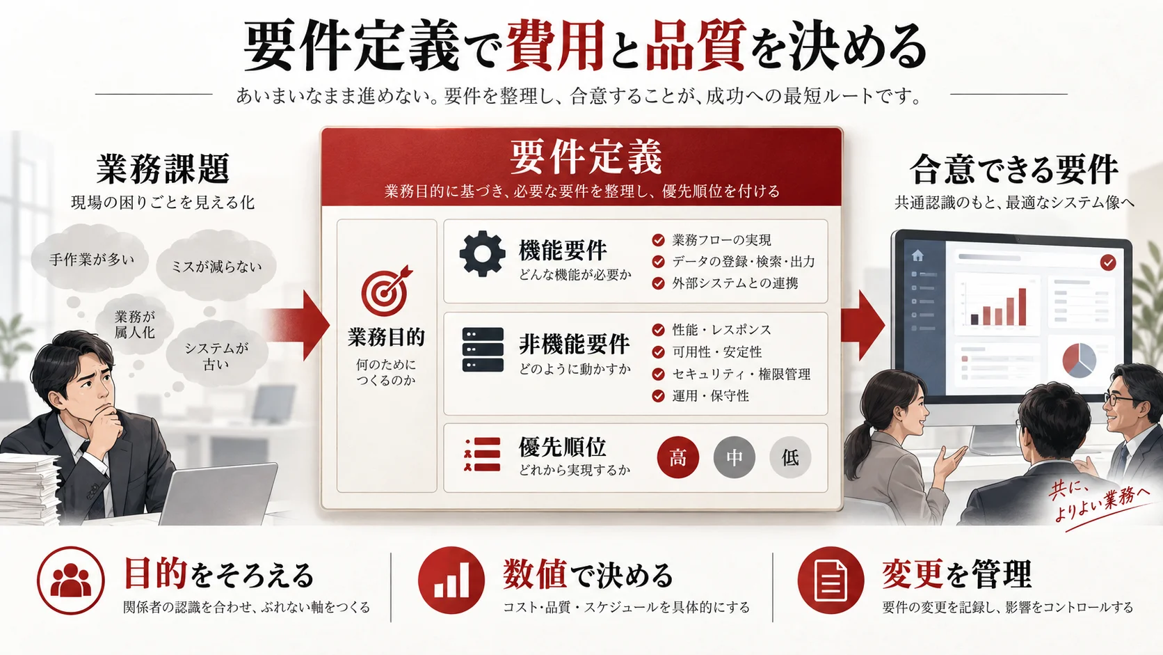 要件定義で費用と品質を決めるの図解|達人ラボ
