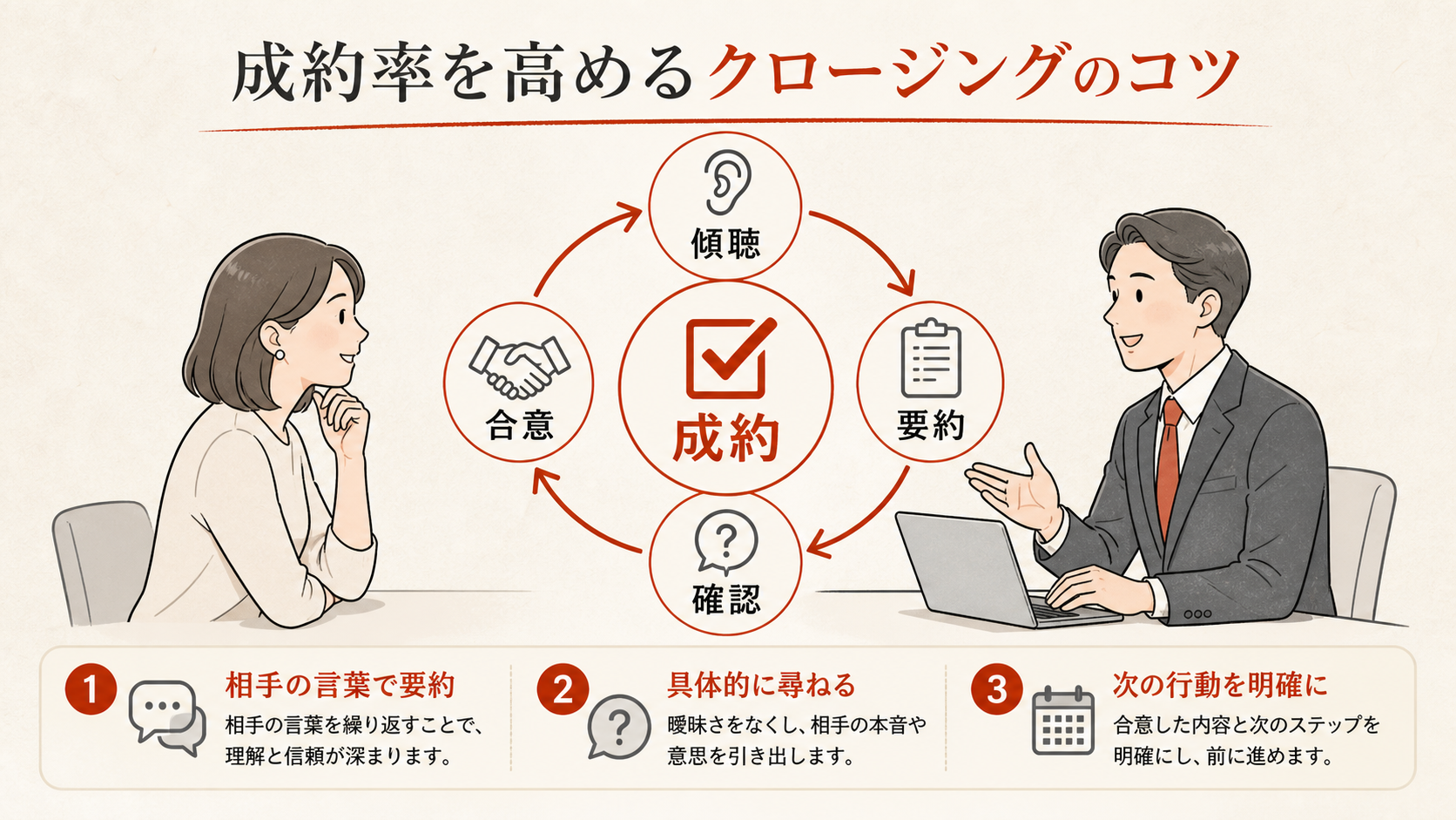 成約率を高めるクロージングのコツを示すチェックリスト（達人ラボ）
