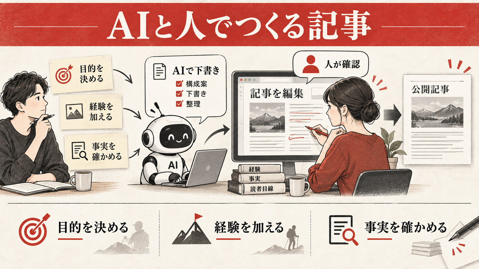 AIライティングツールの活用フローを示す図解(達人ラボ)