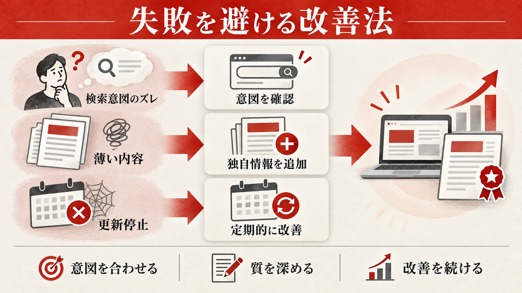コンテンツSEOのよくある失敗パターンを示す図解(達人ラボ)