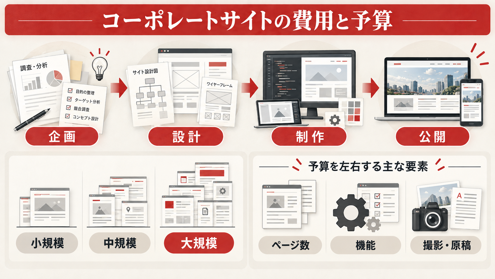 コーポレートサイト制作費用の相場と内訳を示した図解（達人ラボ）