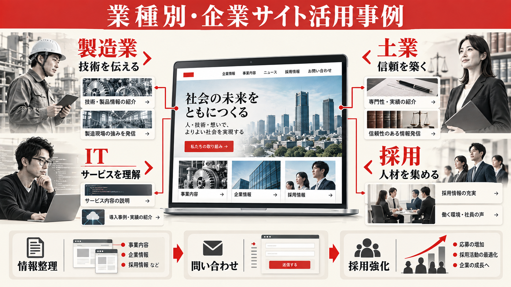 コーポレートサイトの業種別活用パターンを示した図解（達人ラボ）