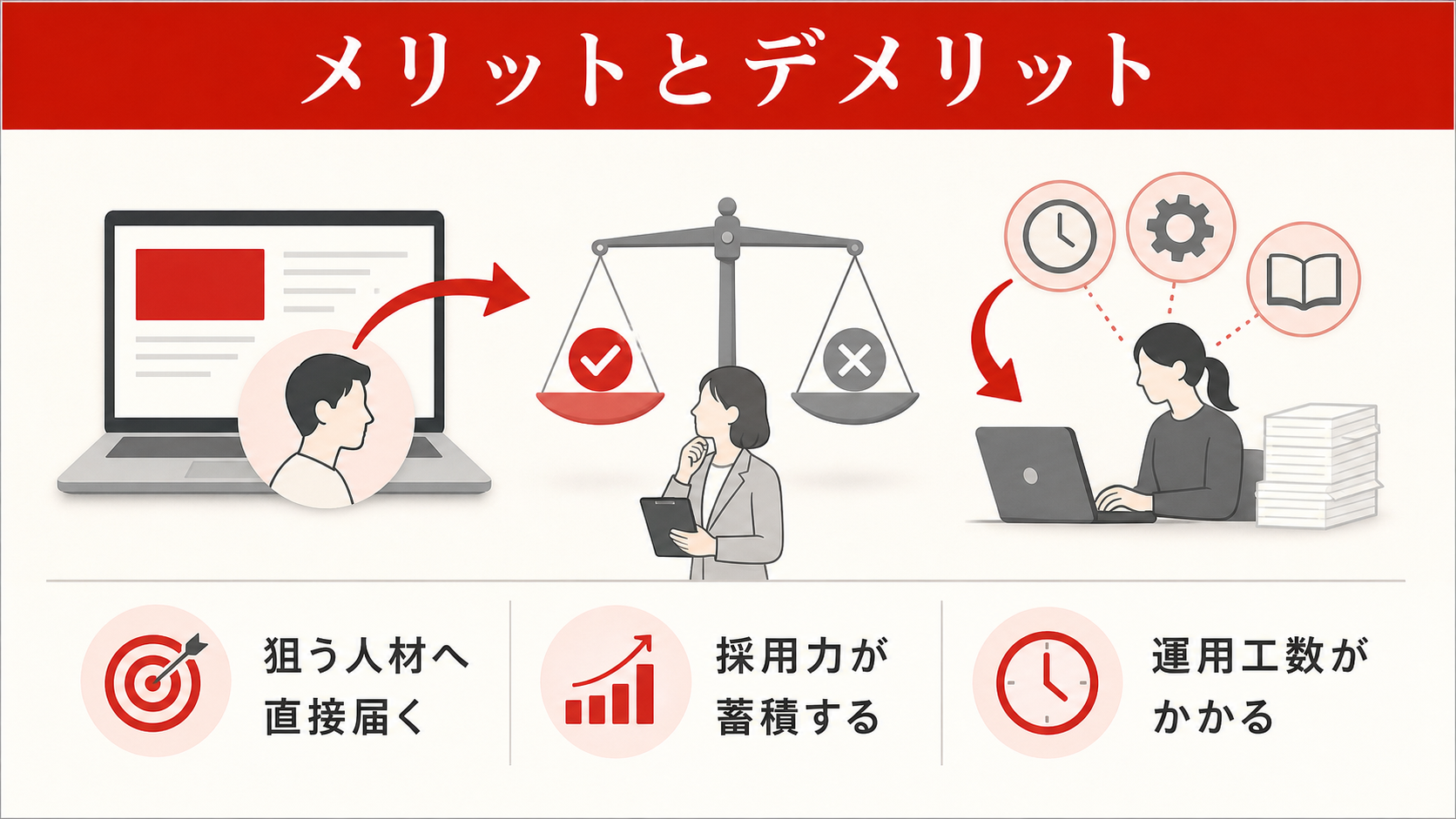 ダイレクトリクルーティングのメリット・デメリットを示す表(達人ラボ)