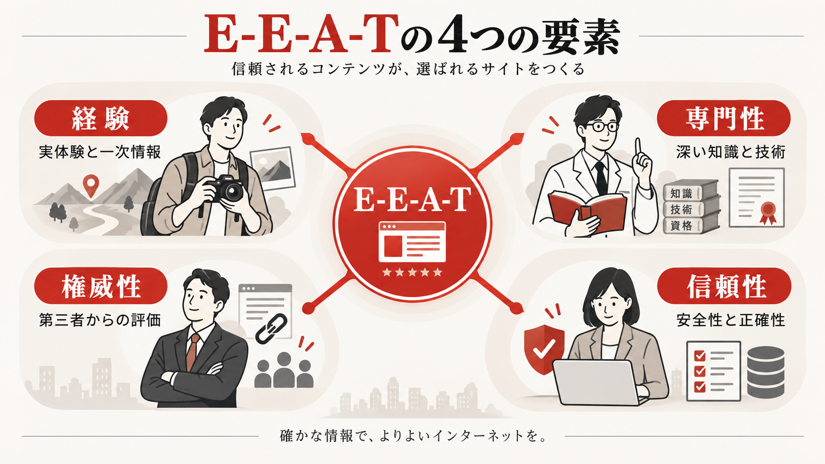 E-E-A-Tの4つの要素を整理した図解(達人ラボ)