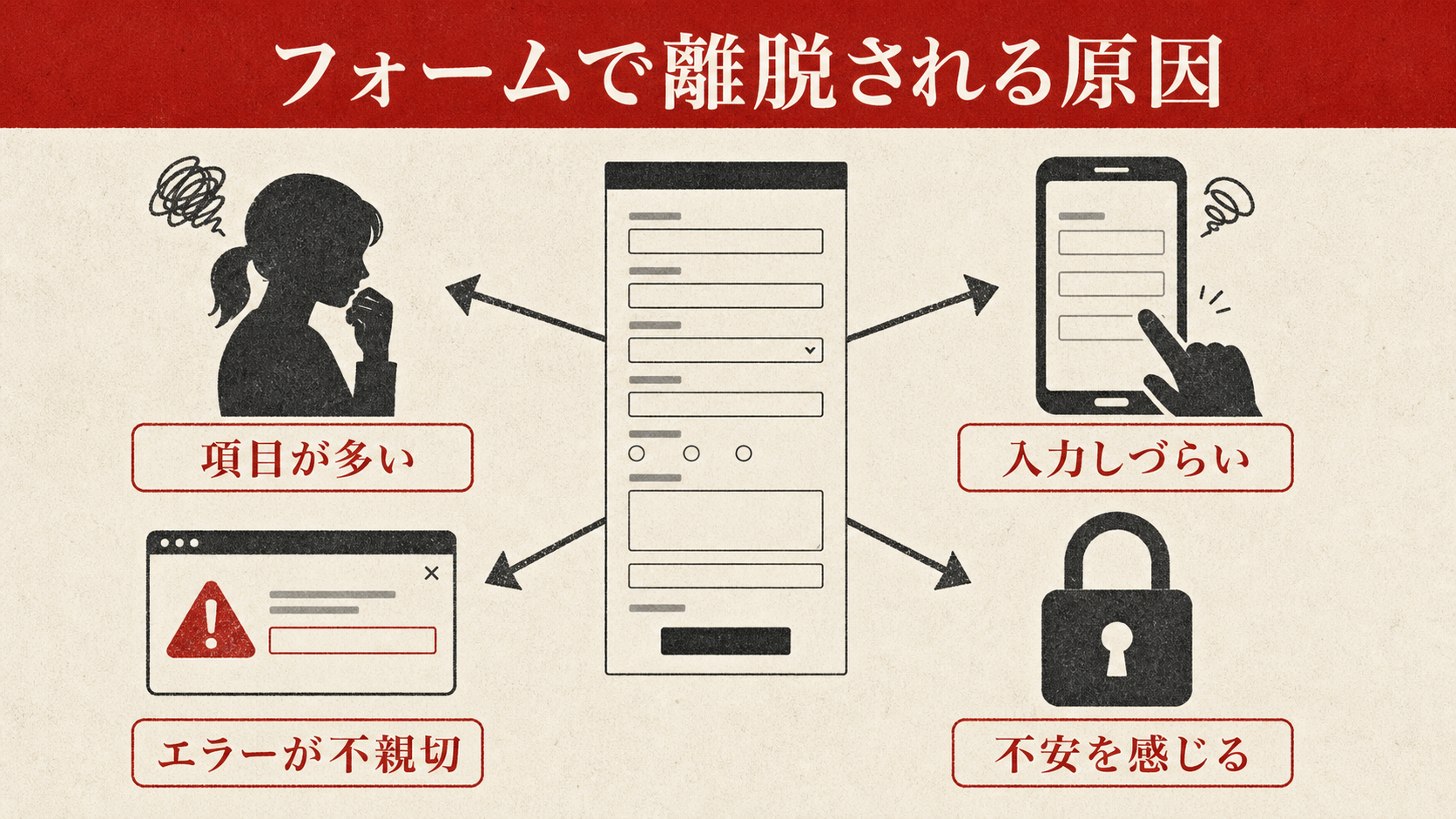 フォームで離脱される原因を示す表（達人ラボ）