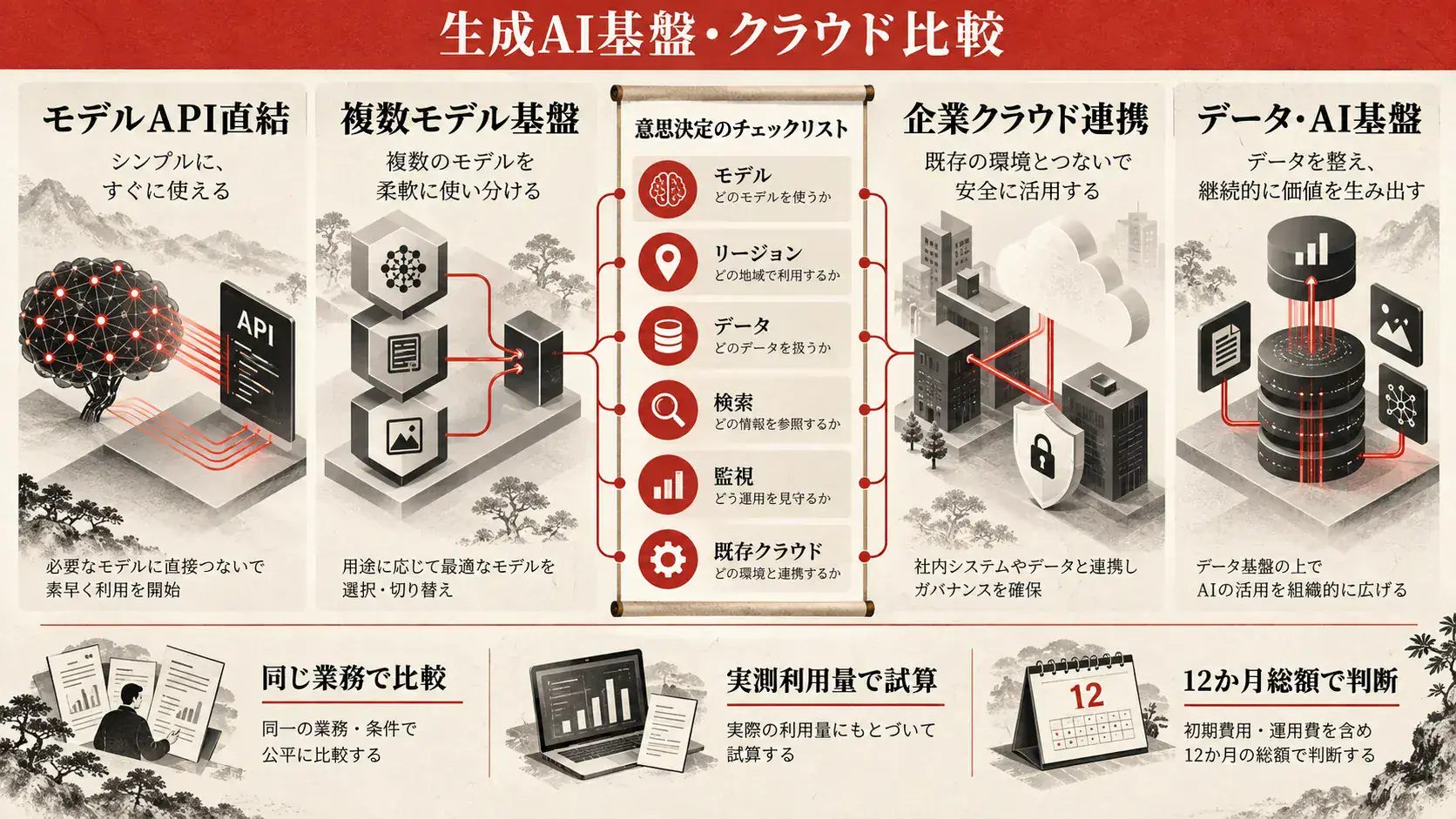 主要な生成AI基盤・クラウド料金の比較の図解｜達人ラボ