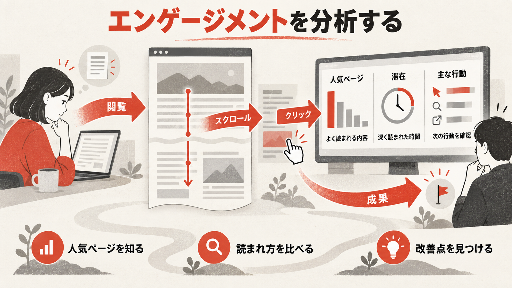 エンゲージメントレポート:人気ページと読まれ方を知るを整理した図解(達人ラボ)