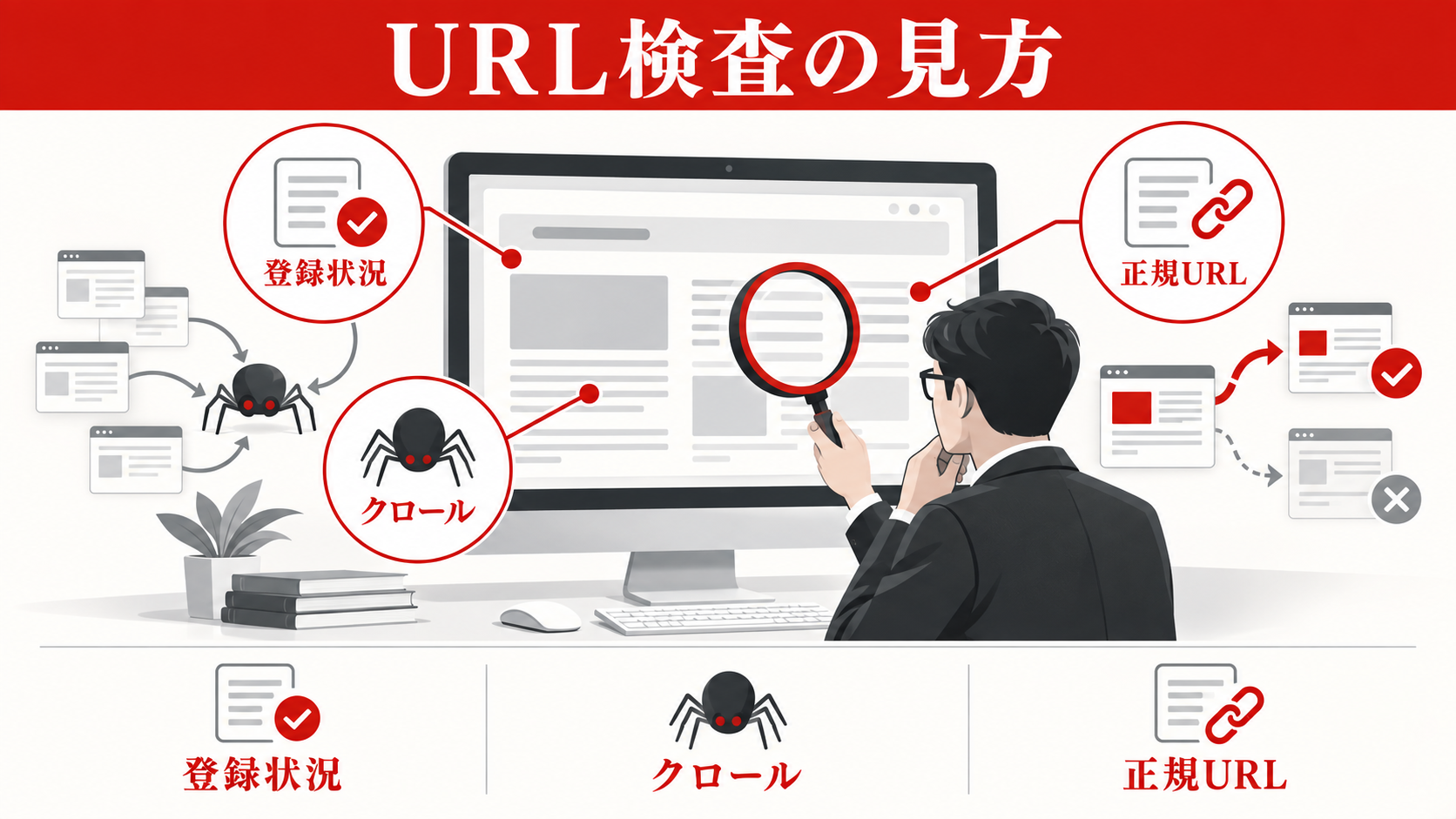 Googleにインデックスされない原因｜確認手順と対処法｜最初にURL検査で確認する5項目の図解