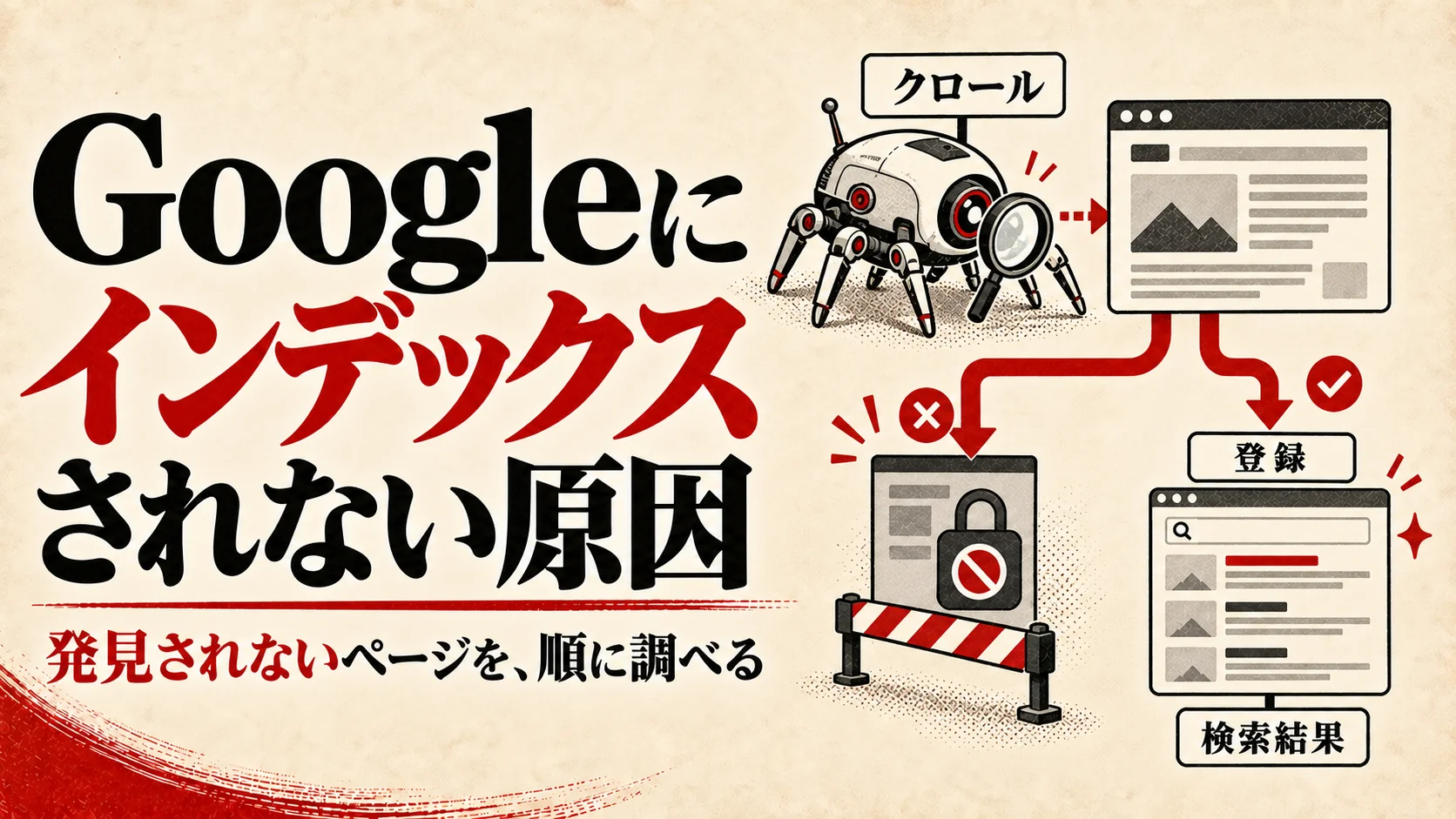 Googleにインデックスされない原因｜確認手順と対処法｜アイキャッチ