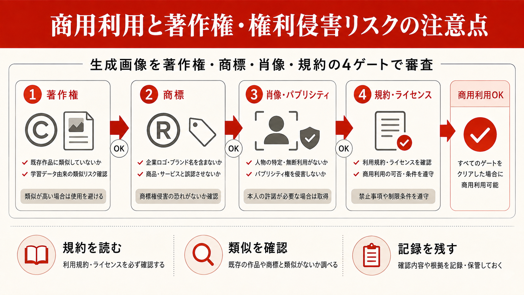 商用利用と著作権・権利侵害リスクの注意点を整理した図解（達人ラボ）