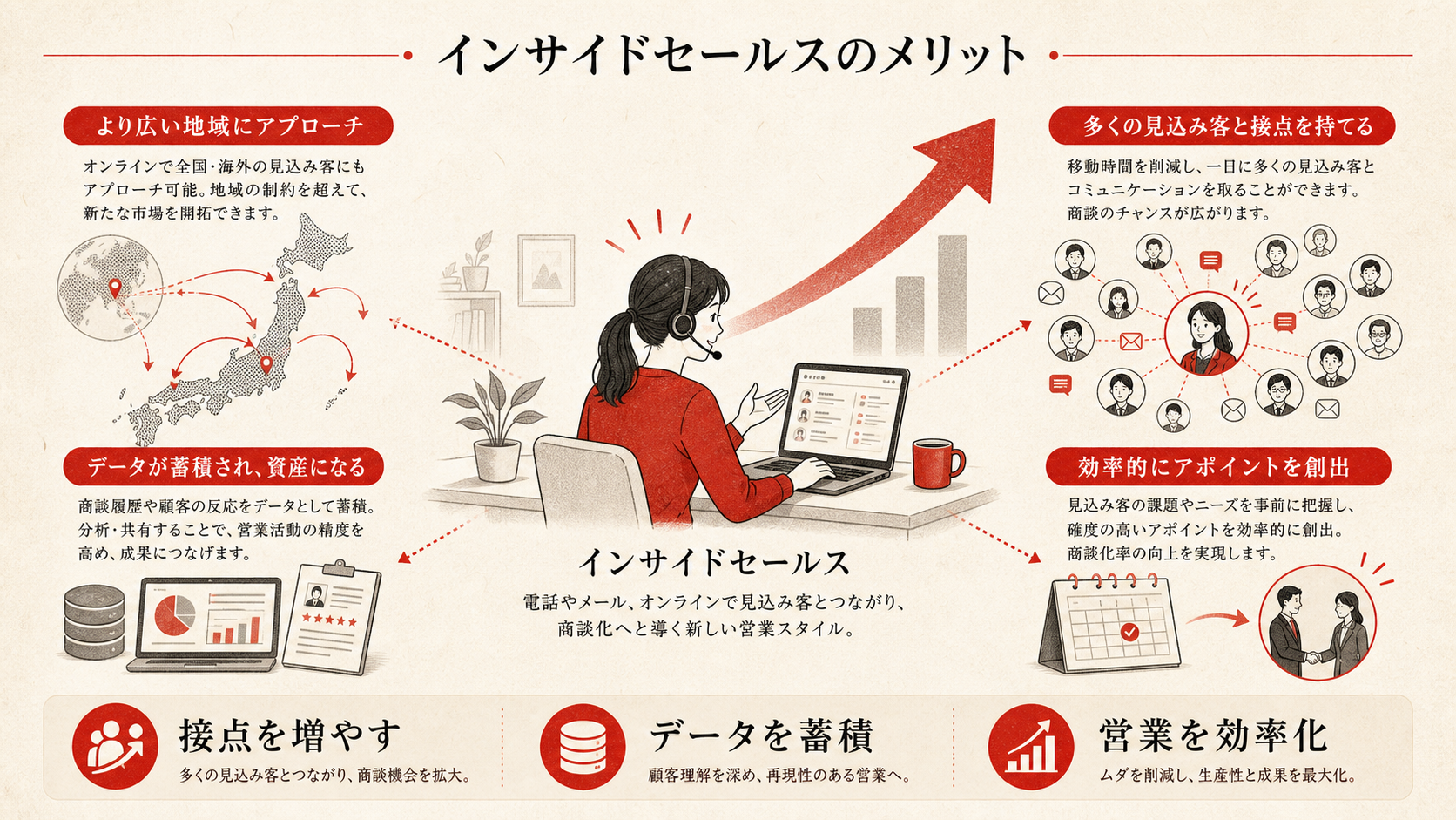 インサイドセールスのメリットを示す図(達人ラボ)