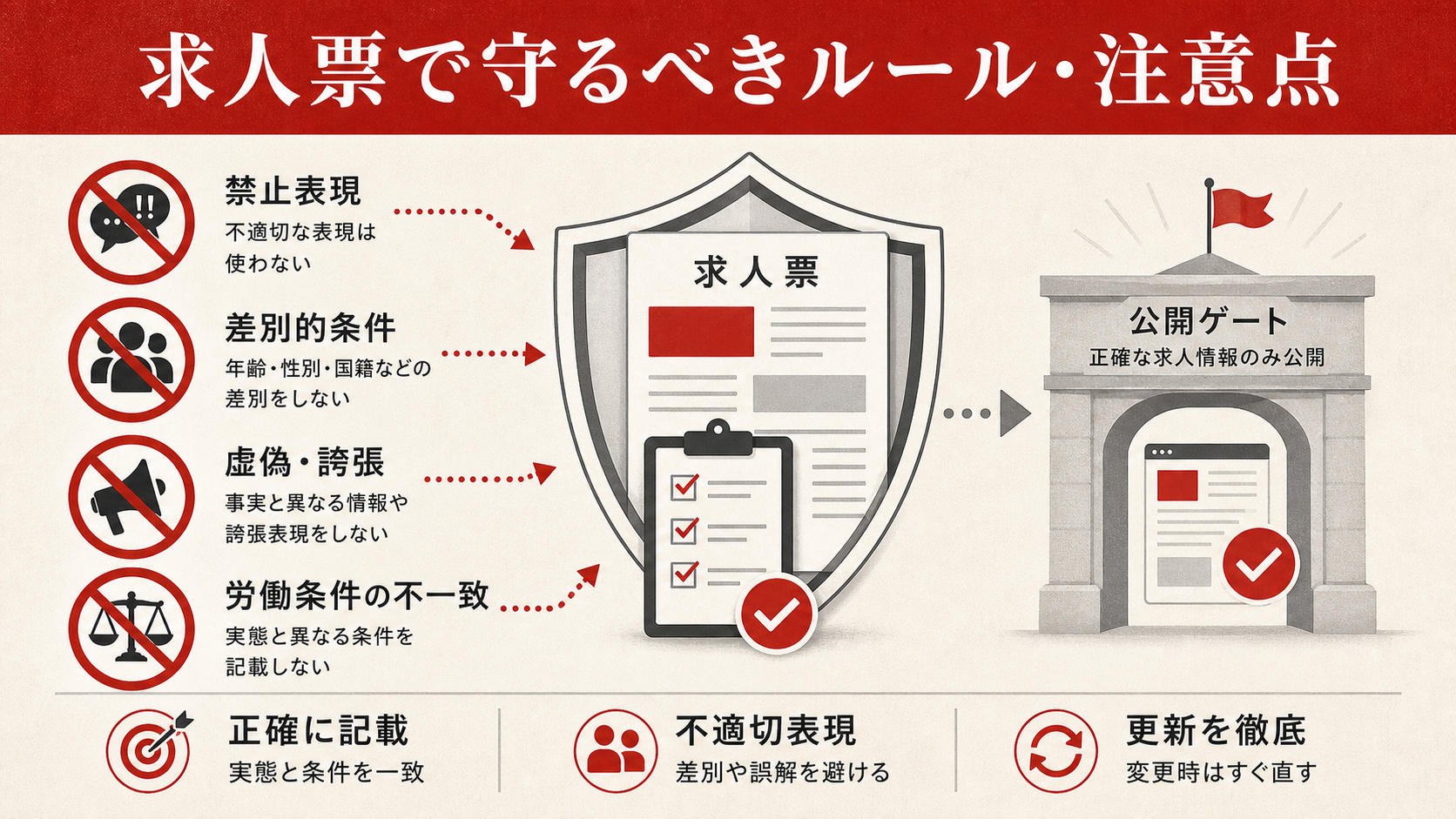 求人票の法的注意点を示す図(達人ラボ)