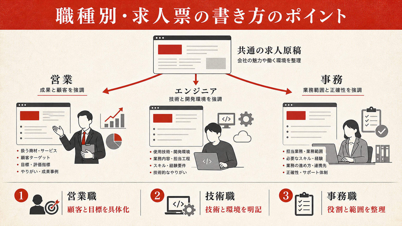 職種別の求人票訴求ポイントを示す表(達人ラボ)