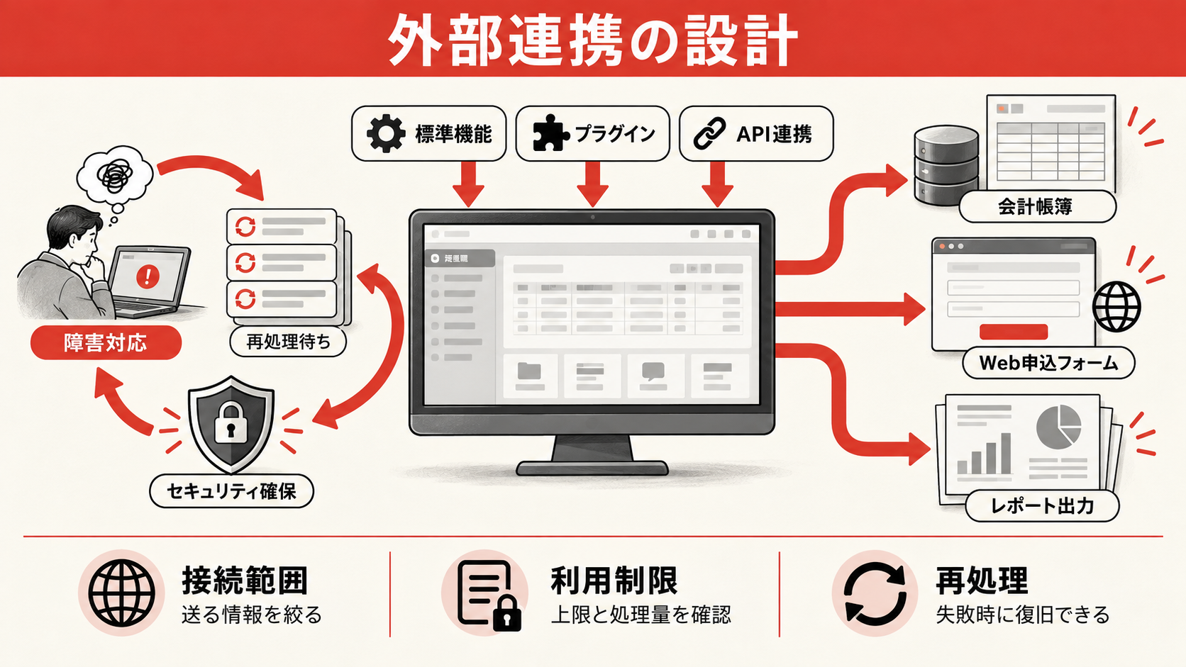 外部連携・カスタマイズが必要なときの注意点の図解｜達人ラボ