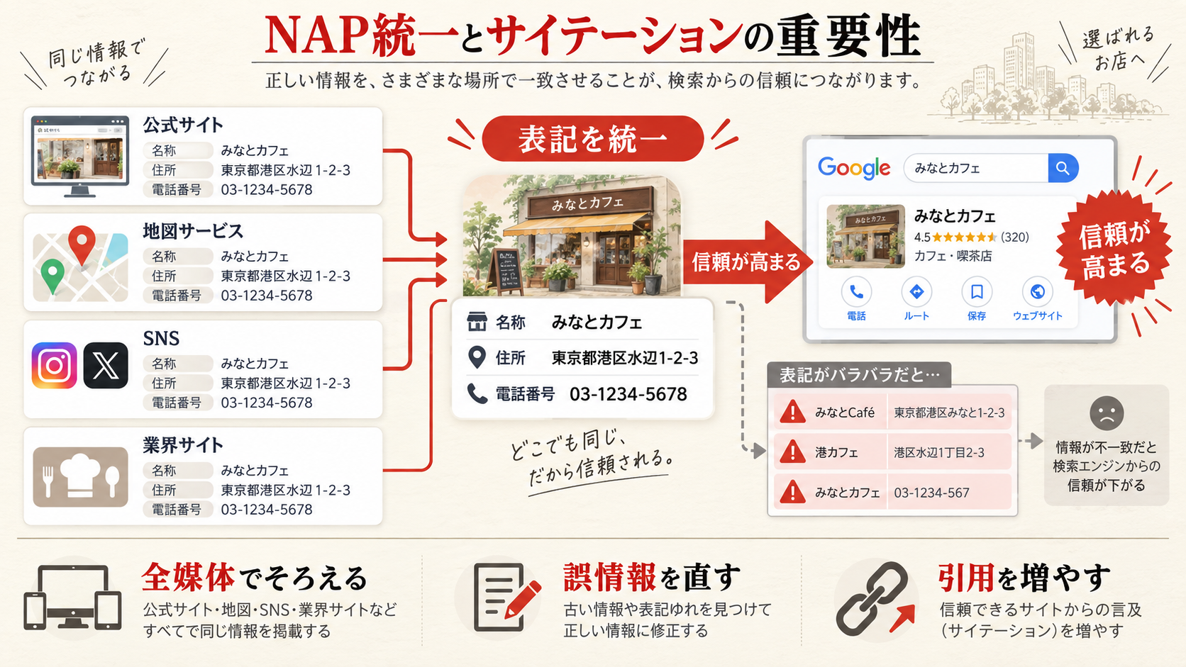 NAP統一とサイテーションの重要性を整理した図解（達人ラボ）