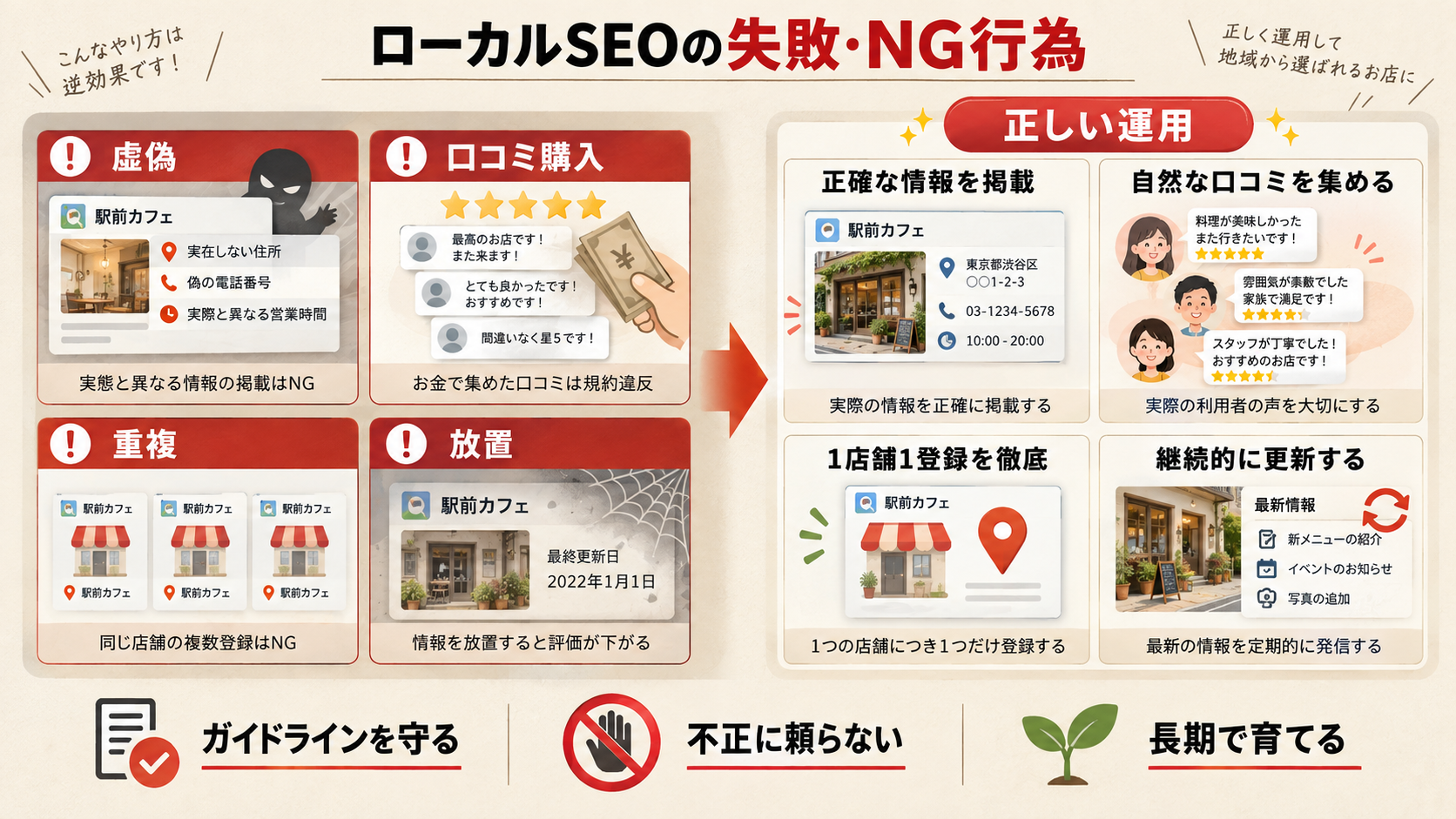 ローカルSEOでよくある失敗・NG行為を整理した図解（達人ラボ）