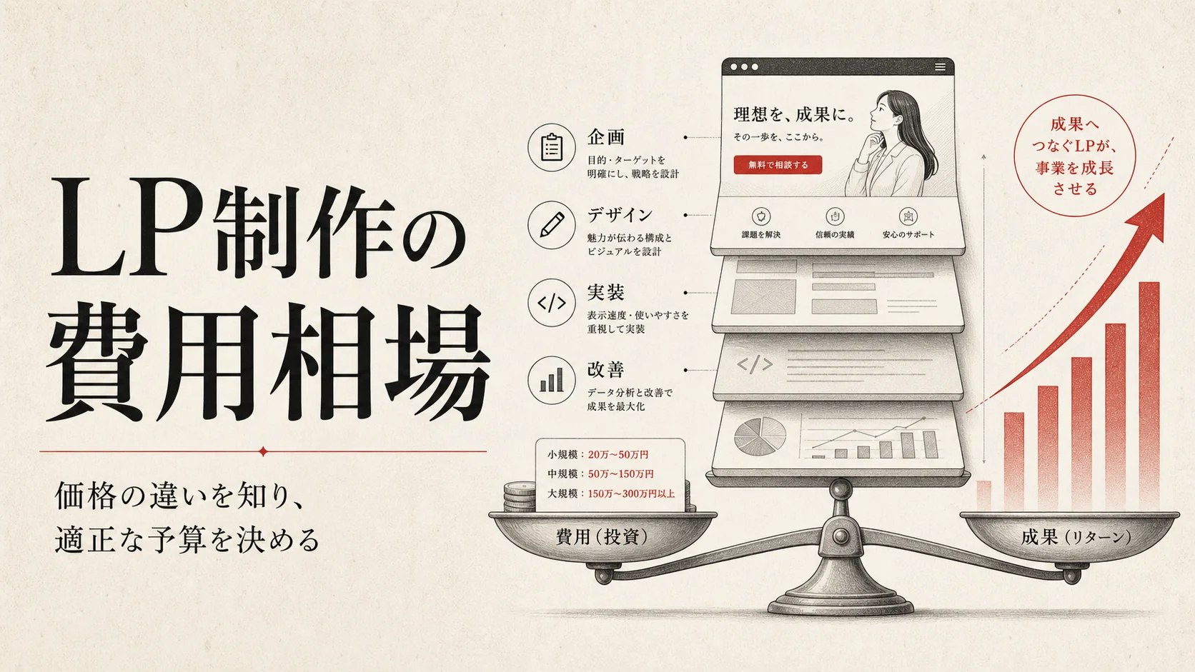 LP制作の費用相場｜価格帯別の違い・料金内訳・予算の決め方｜アイキャッチ