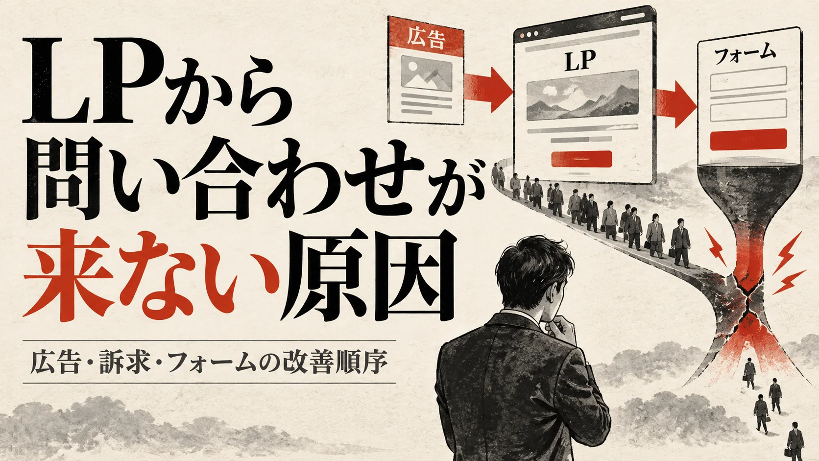 LPから問い合わせが来ない原因｜広告・訴求・フォームの改善順序｜アイキャッチ