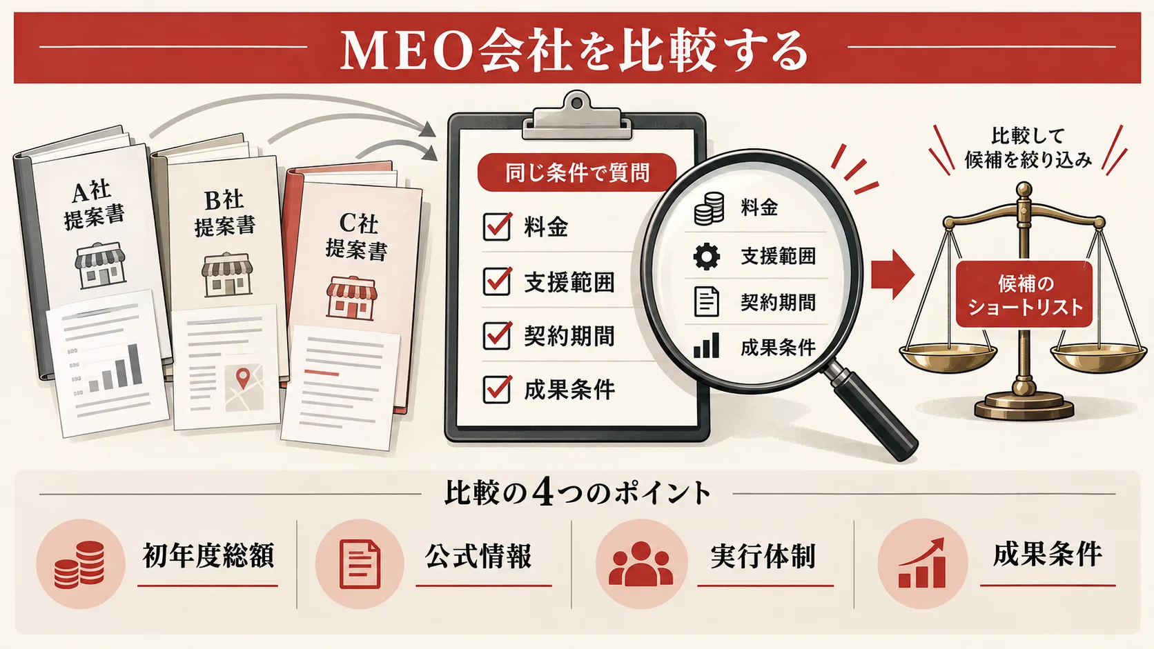 MEO対策会社・サービスの公式料金を比較するの図解｜達人ラボ