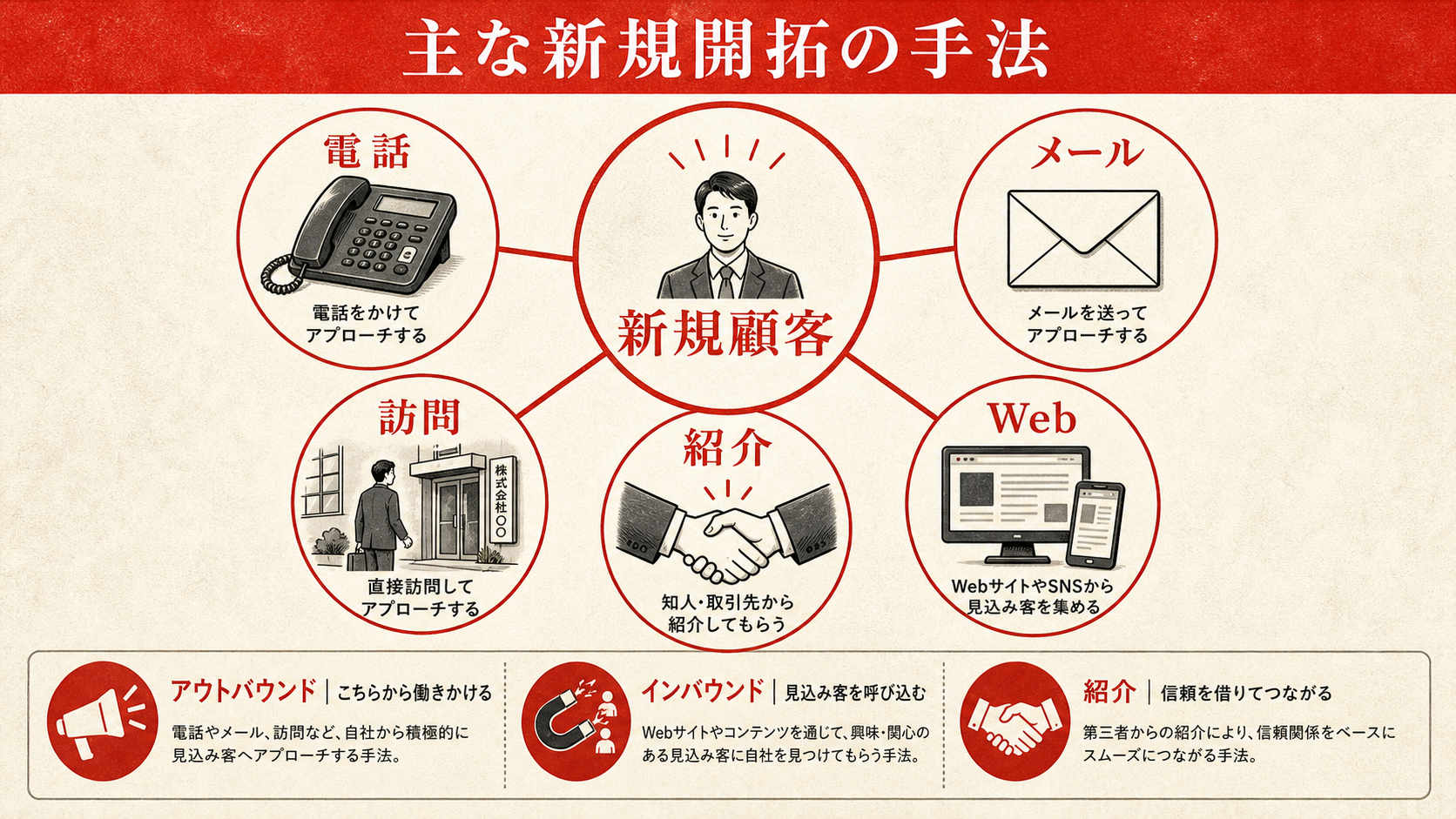 主な新規開拓の手法を示す表(達人ラボ)