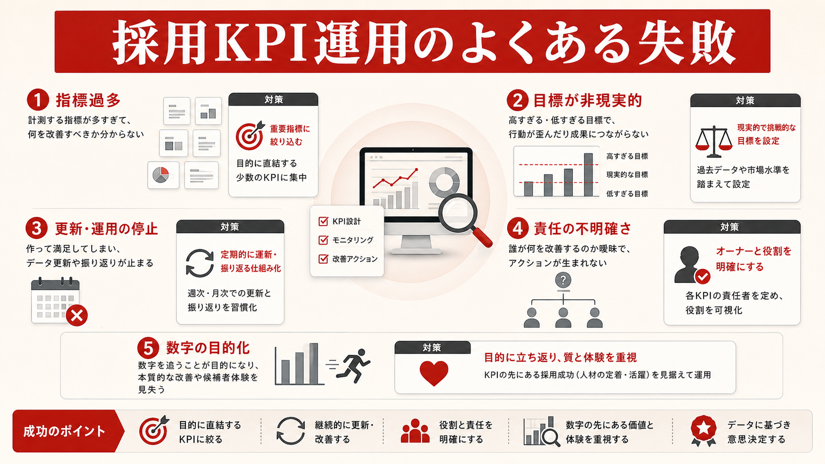 採用KPI運用のよくある失敗を示す表（達人ラボ）