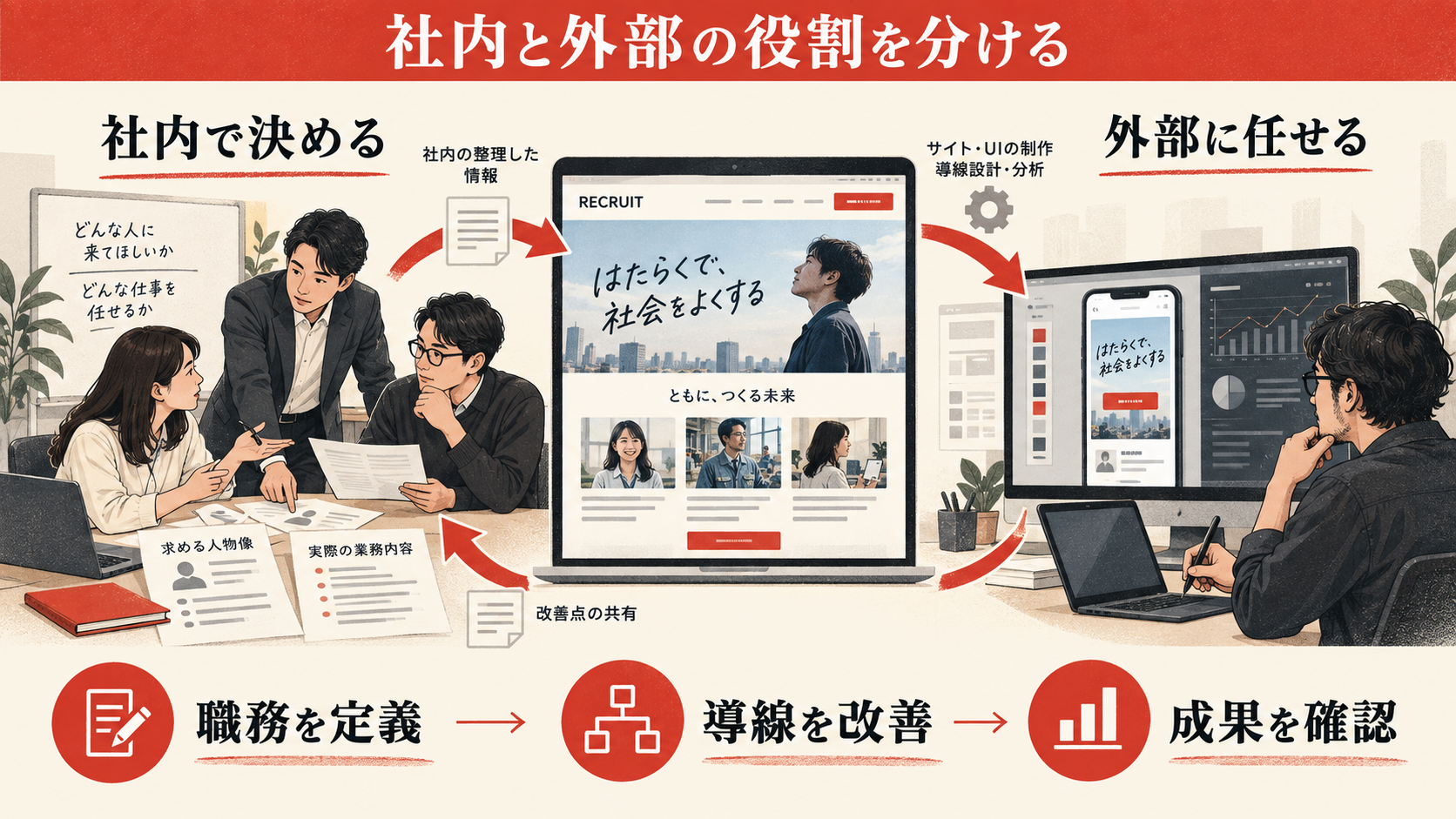 社内改善と外注の境界を決めるの図解|達人ラボ
